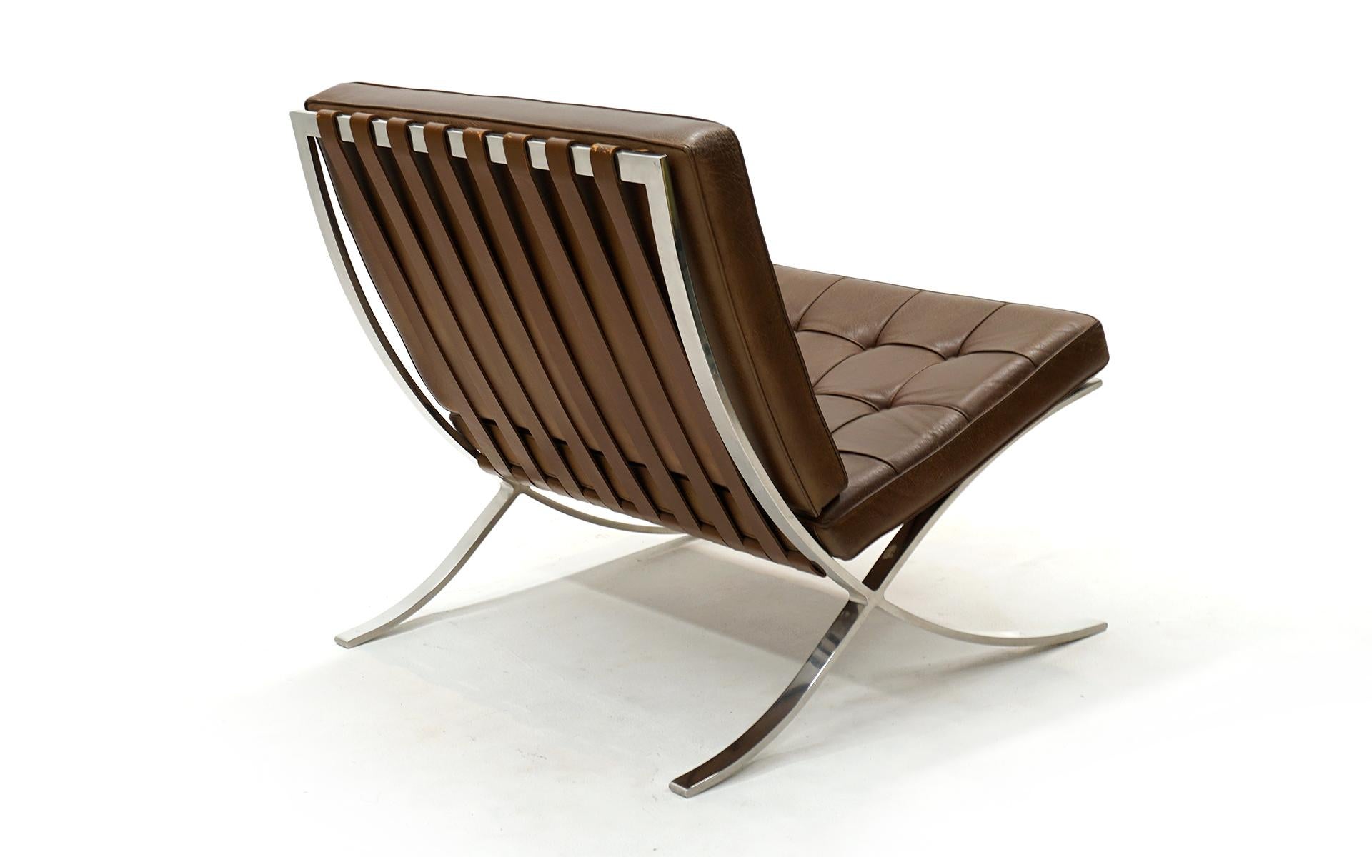 American Early Barcelona Chairs by Mies van Der Rohe for Knoll. Brown Leather & Stainless