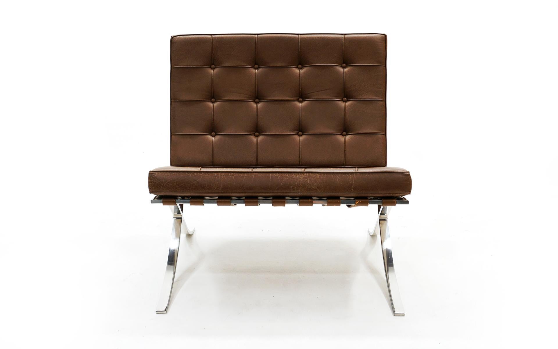 Early Barcelona Chairs by Mies van Der Rohe for Knoll. Brown Leather & Stainless In Good Condition In Kansas City, MO