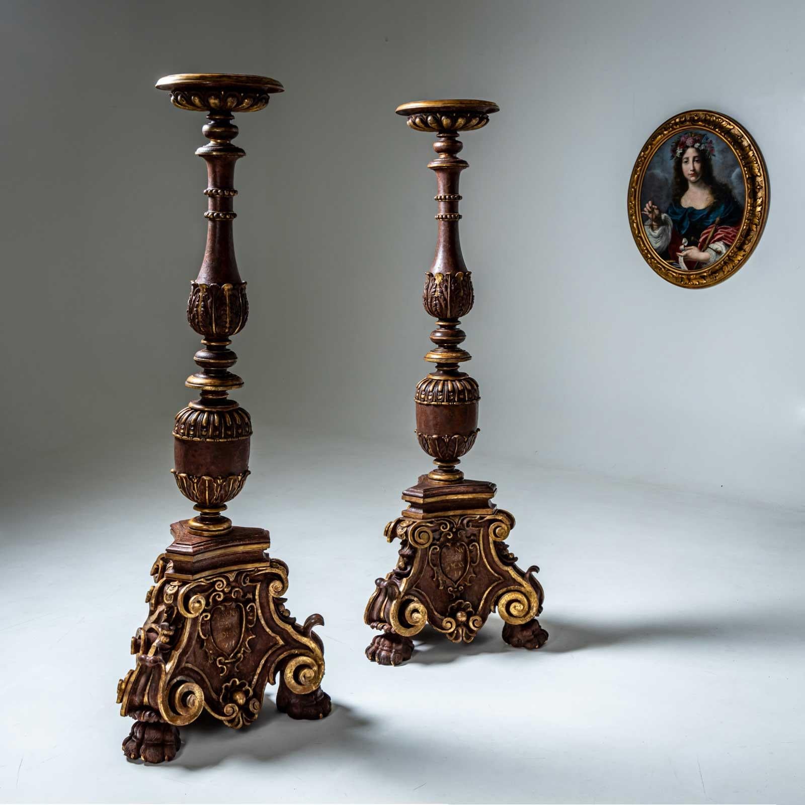 Italian Early Baroque Altar Candlesticks, Florence, dated 1627 For Sale