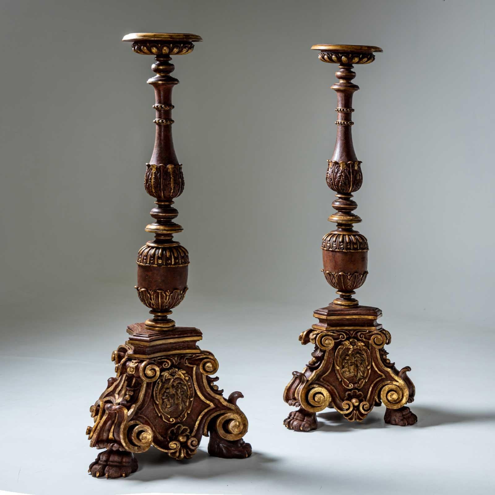 Carved Early Baroque Altar Candlesticks, Florence, dated 1627 For Sale