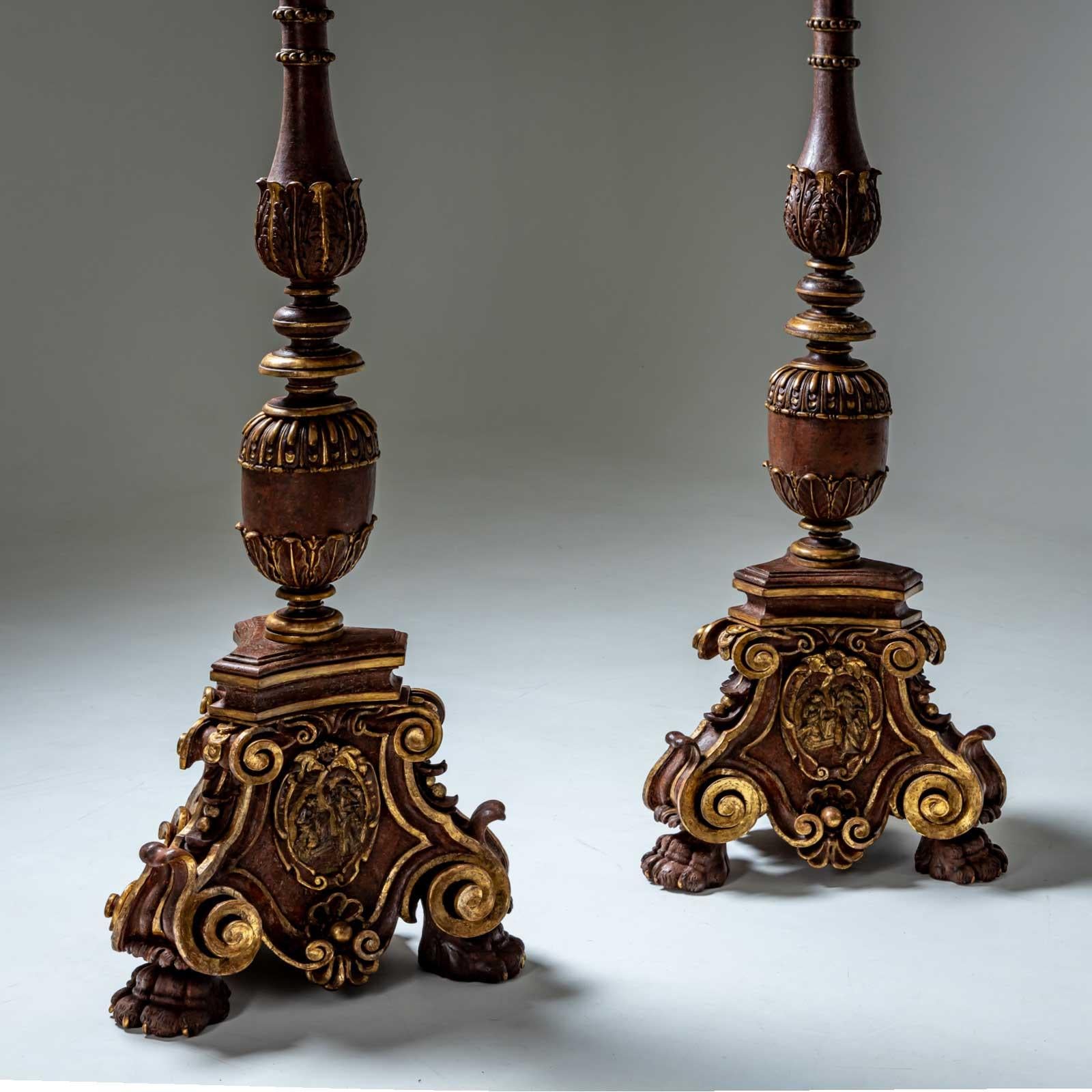 Early Baroque Altar Candlesticks, Florence, dated 1627 In Good Condition For Sale In Greding, DE