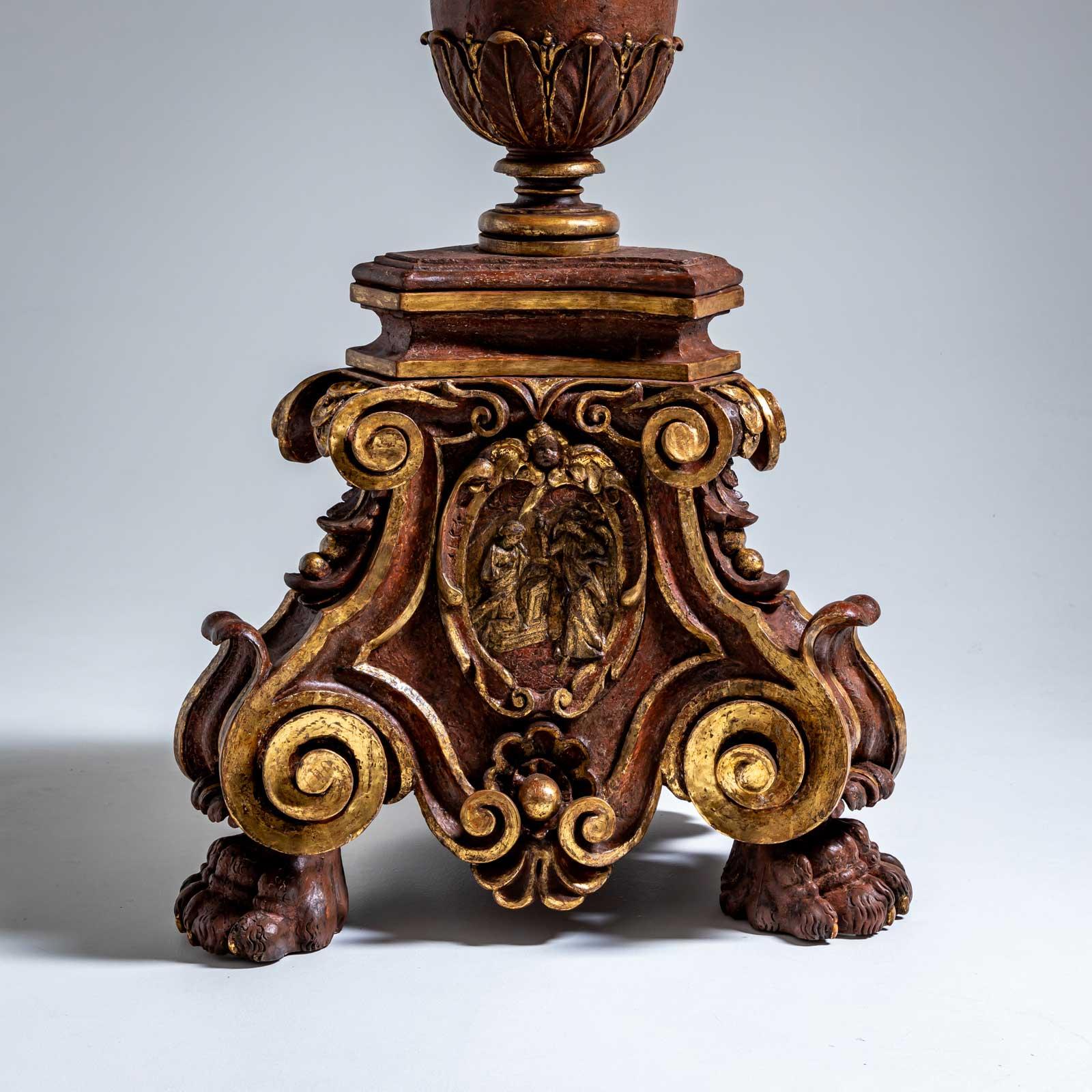 Wood Early Baroque Altar Candlesticks, Florence, dated 1627 For Sale