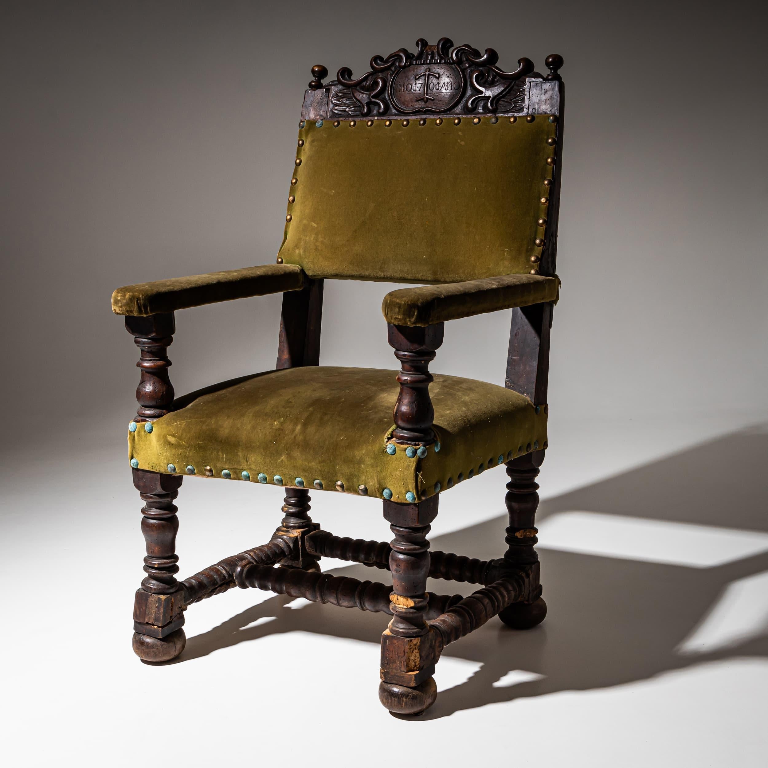 Sillón barroco temprano, fechado en 1701 Europeo en venta