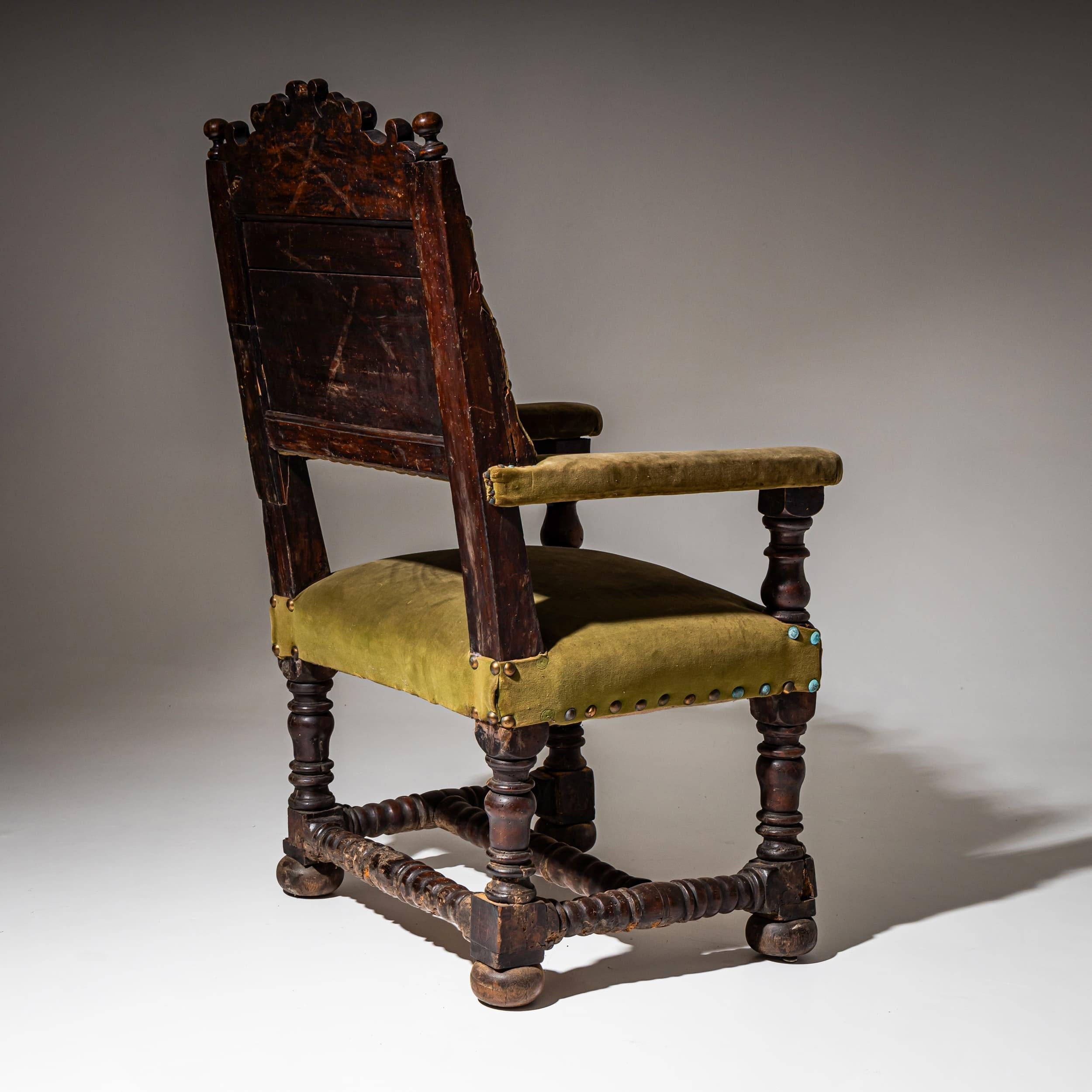 Sillón barroco temprano, fechado en 1701 principios del siglo XVIII en venta