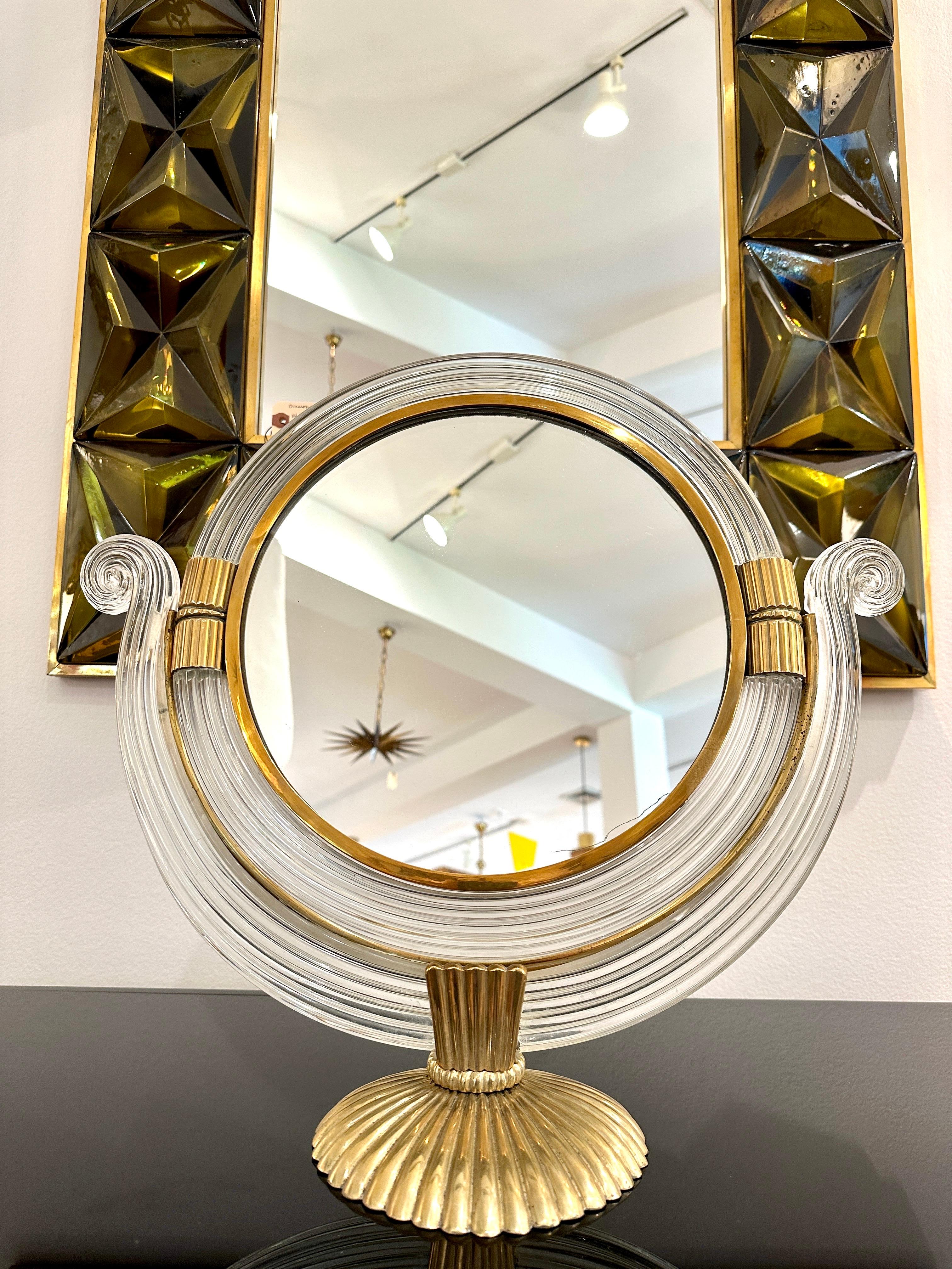 Art déco Early Barovier Art Deco Murano & Brass Vanity Mirror en vente