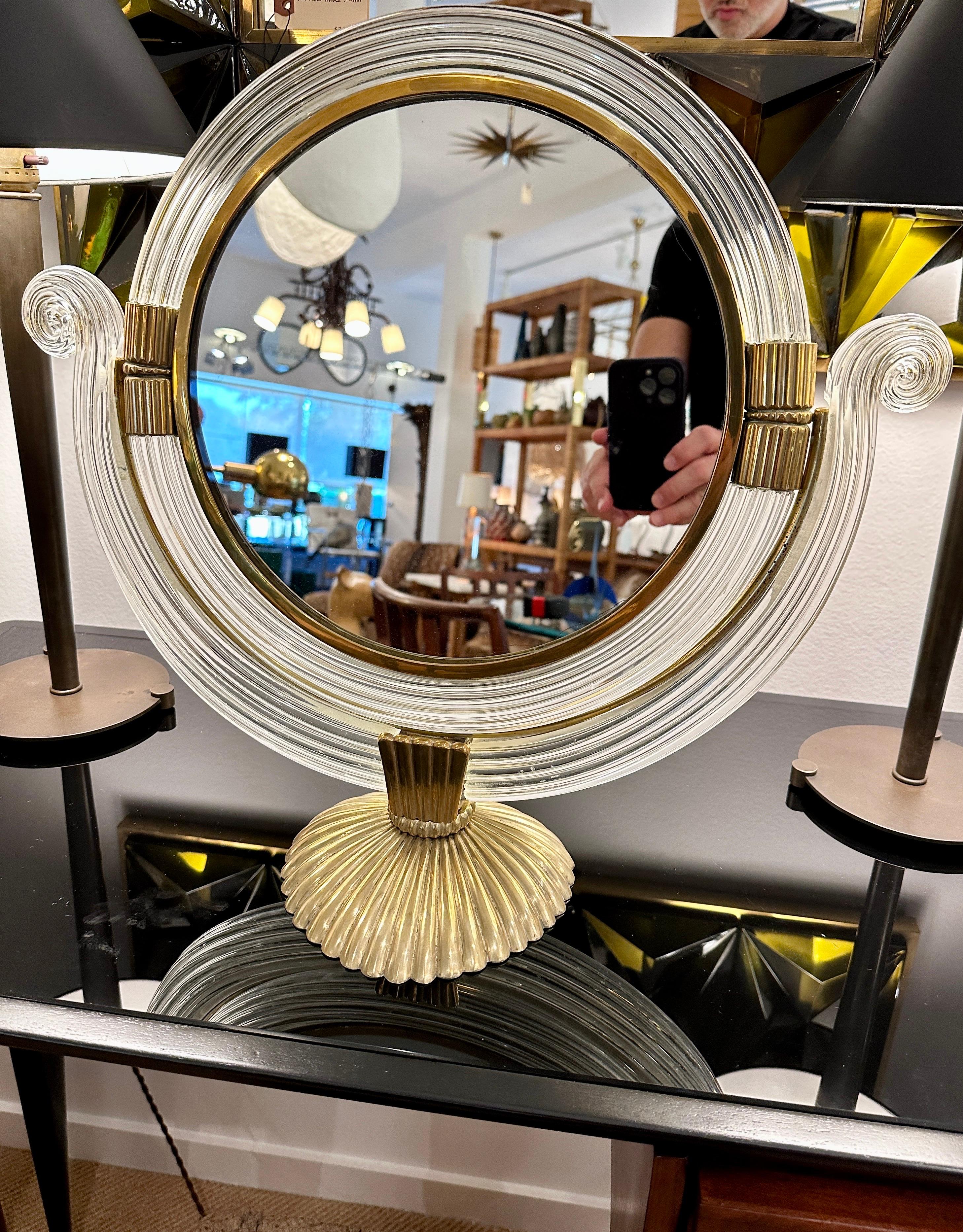 Early Barovier Art Deco Murano & Brass Vanity Mirror en vente 1