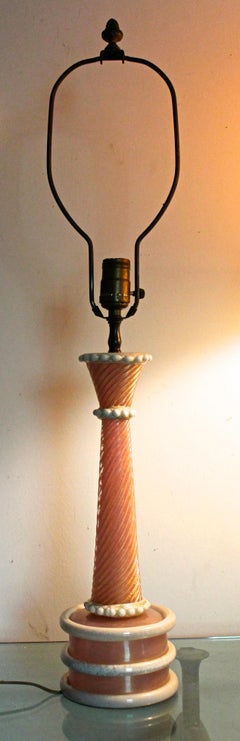 Early Signed Barovier & Toso Pink and White Pasta Vetri Table Lamp