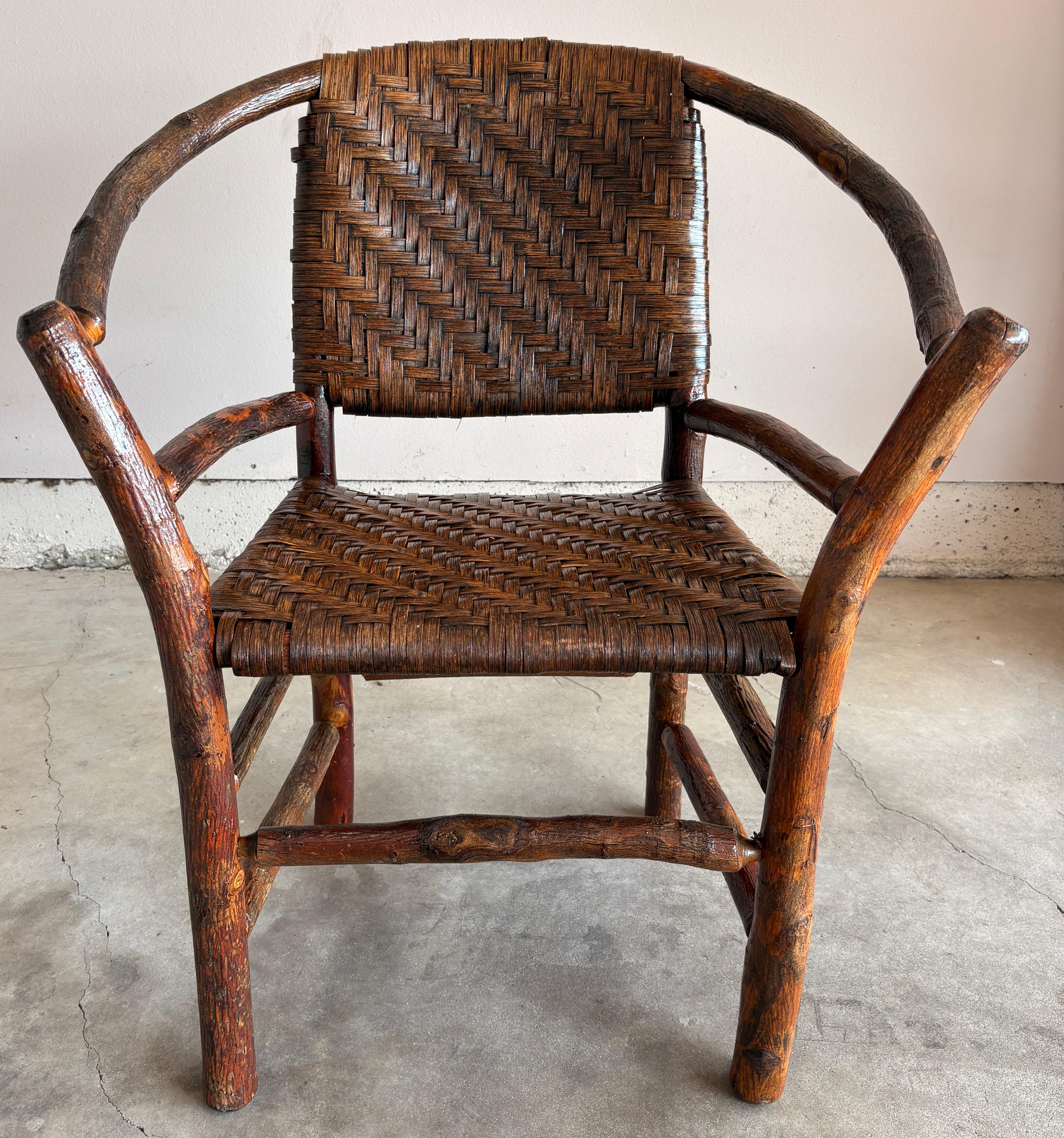 Early Barrel Back Pair of Old Hickory Chairs For Sale 4