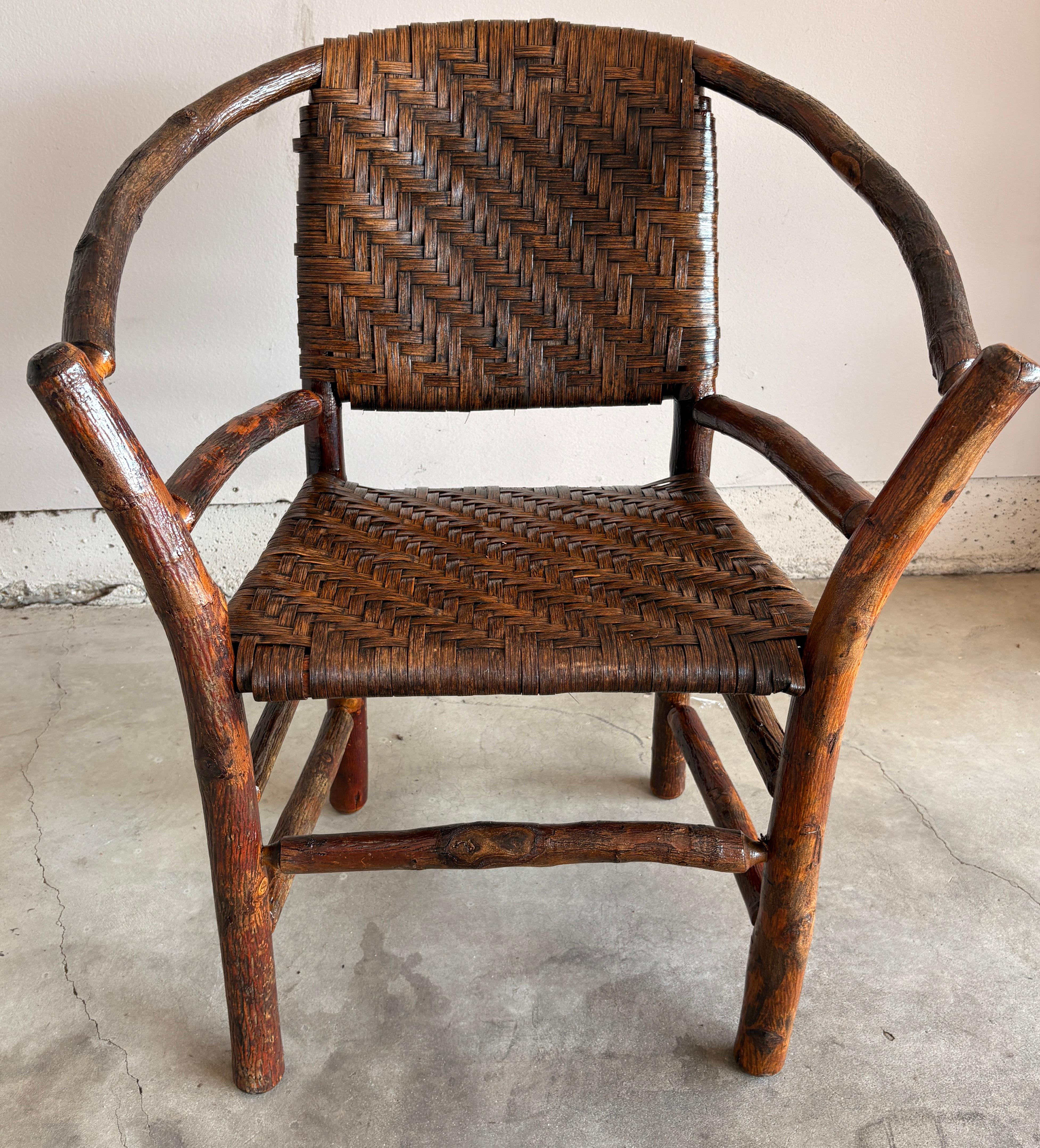 Early Barrel Back Pair of Old Hickory Chairs For Sale 3