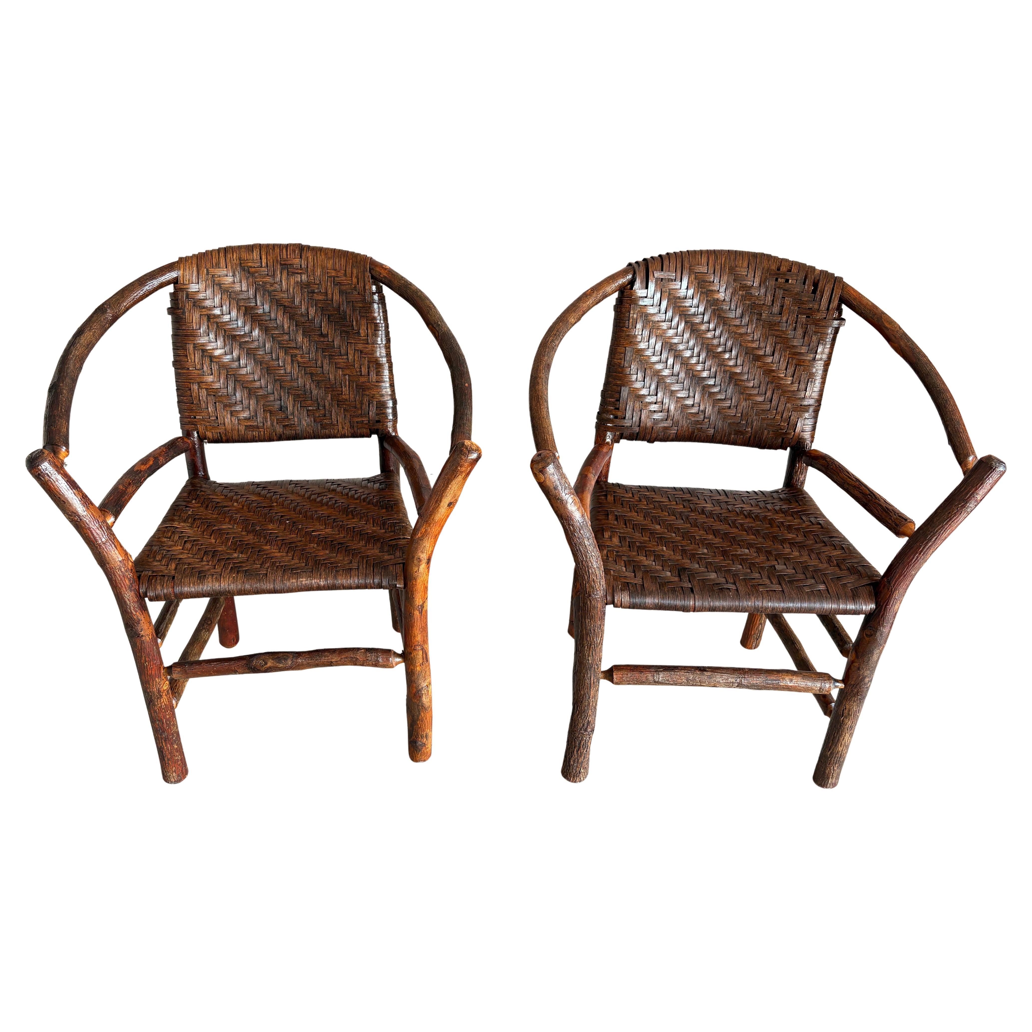 Early Barrel Back Pair of Old Hickory Chairs For Sale