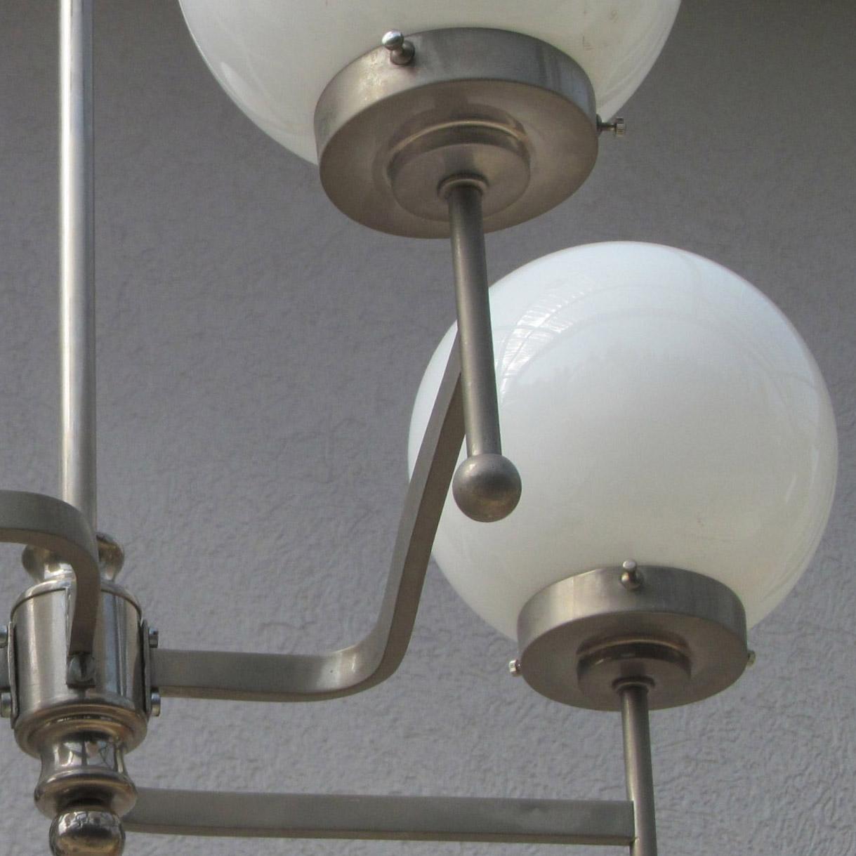 Early Bauhaus Four Opaline Sphere Lights Manji Shaped Chandelier, Germany, 1920s For Sale 9