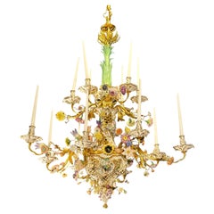 Early Berlin Porcelain and Gilt Bronze K.P.M. Rococo 15 Light Crown Chandelier