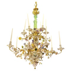 Early Berlin Porcelain and Gilt Bronze K.P.M. Rococo 15 Light Crown Chandelier
