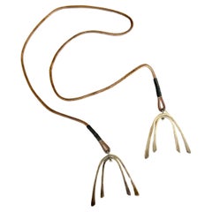 Retro Early Betty Cooke Kinetic Sterling Wishbone Pendants Lariat on Leather Cord