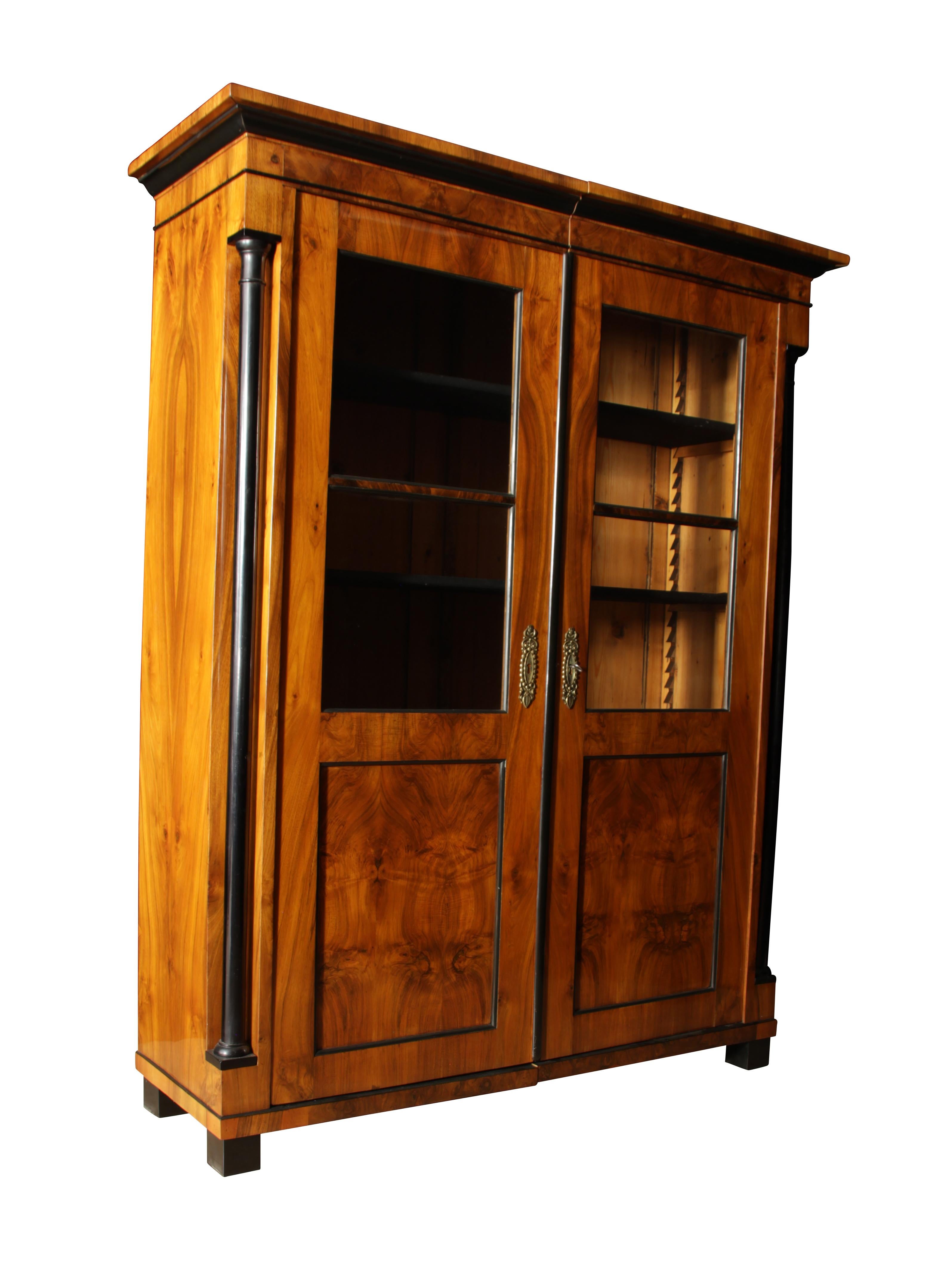 Ebonized Biedermeier Bookcase, Walnut Veneer, South Germany circa 1820