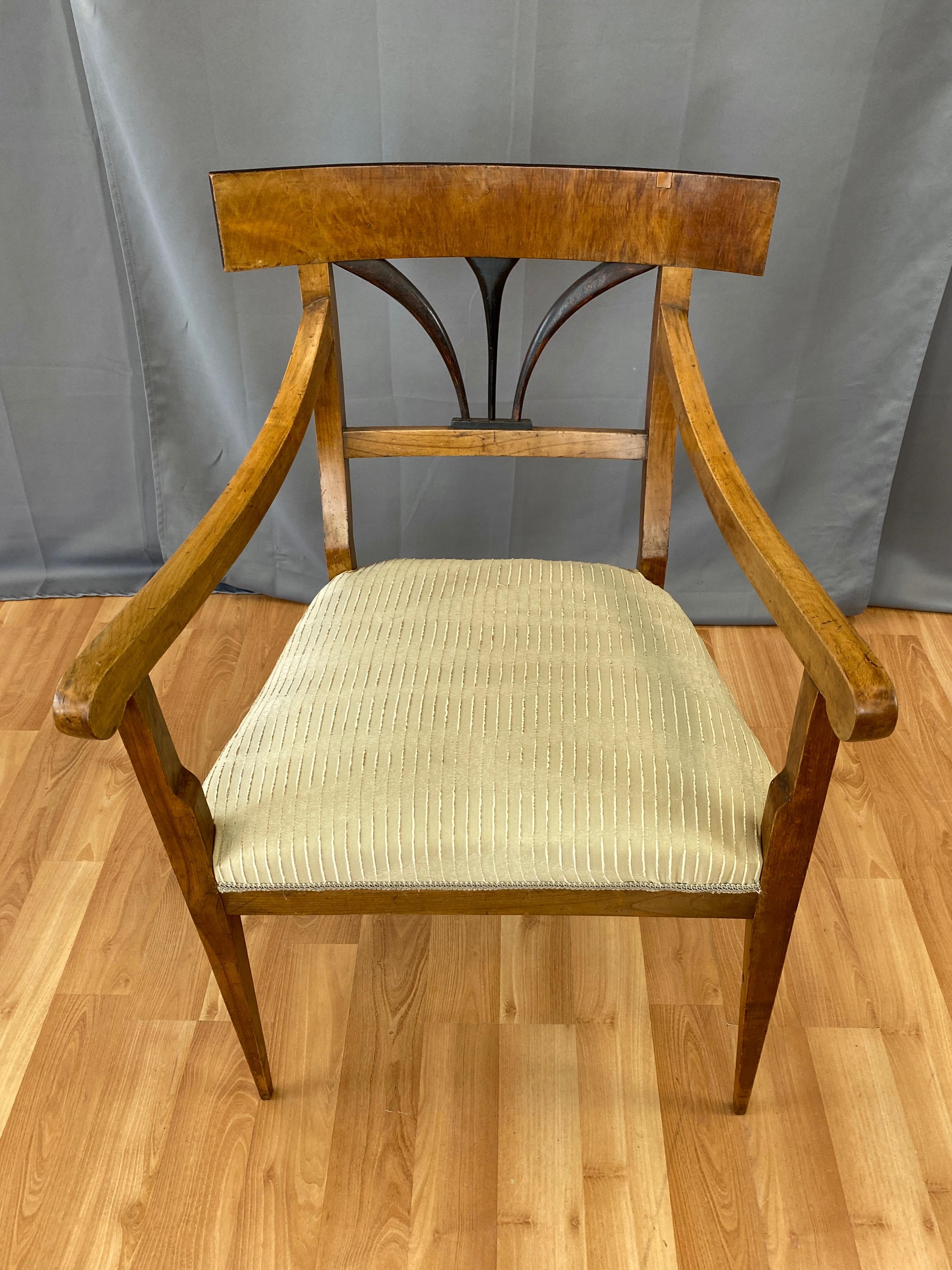 Steel Early Biedermeier Fruitwood and Ash Armchair with Upholstered Seat, c. 1825