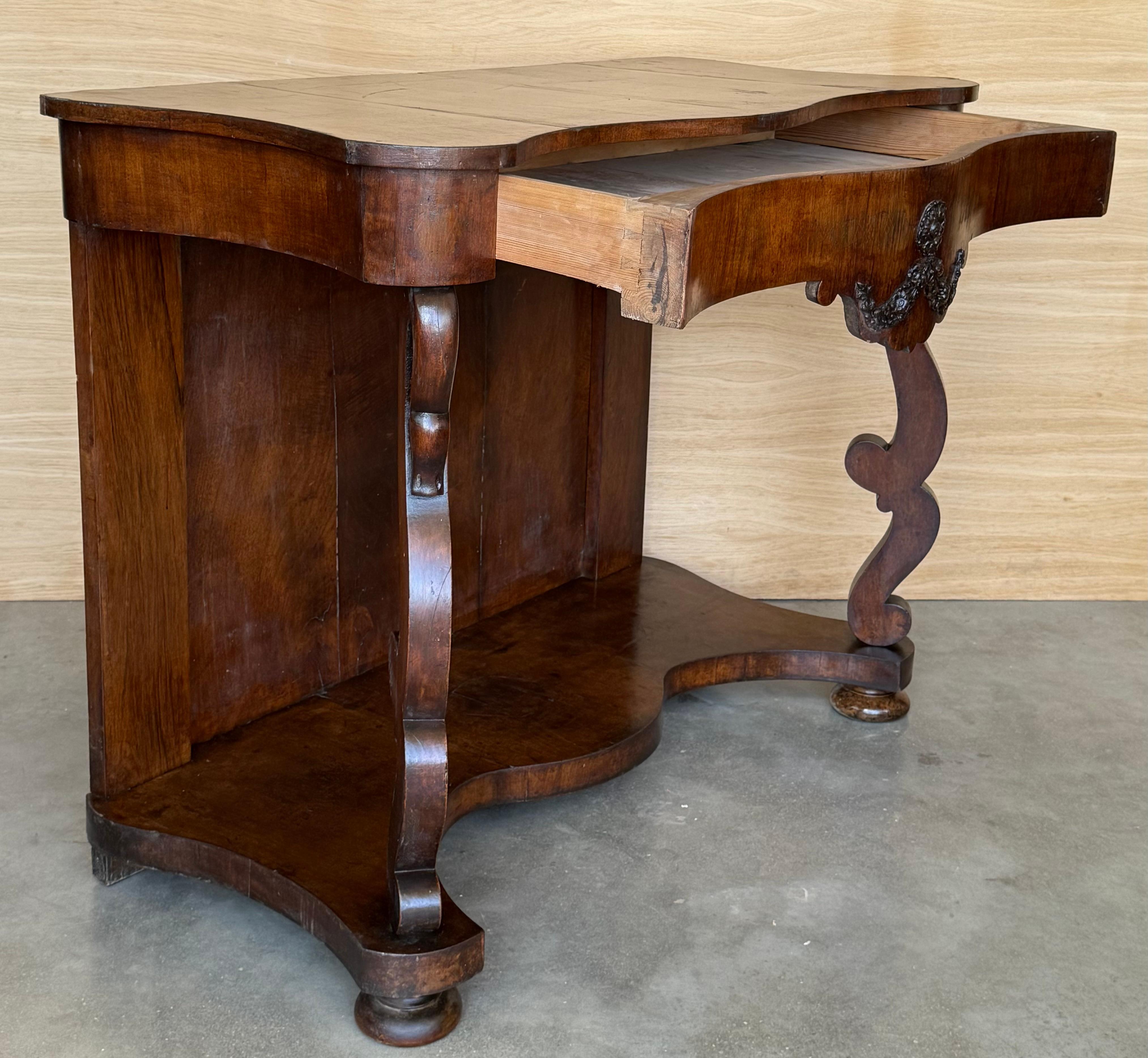 Early Biedermeier Period Walnut Console Table with Drawer, Austria, circa 1830 For Sale 6