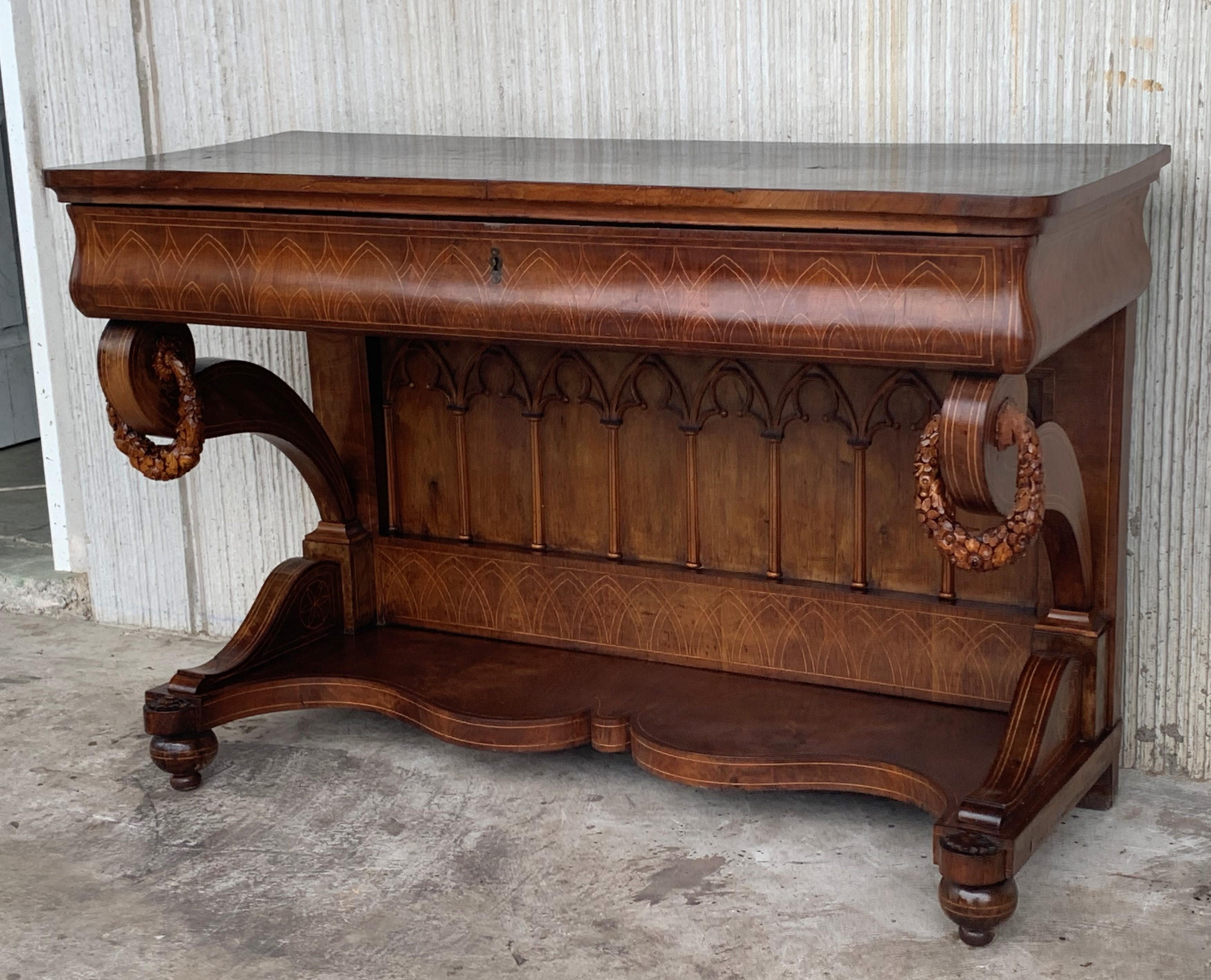 Austrian Early Biedermeier Period Walnut Console Table with Drawer, Austria, circa 1830 For Sale