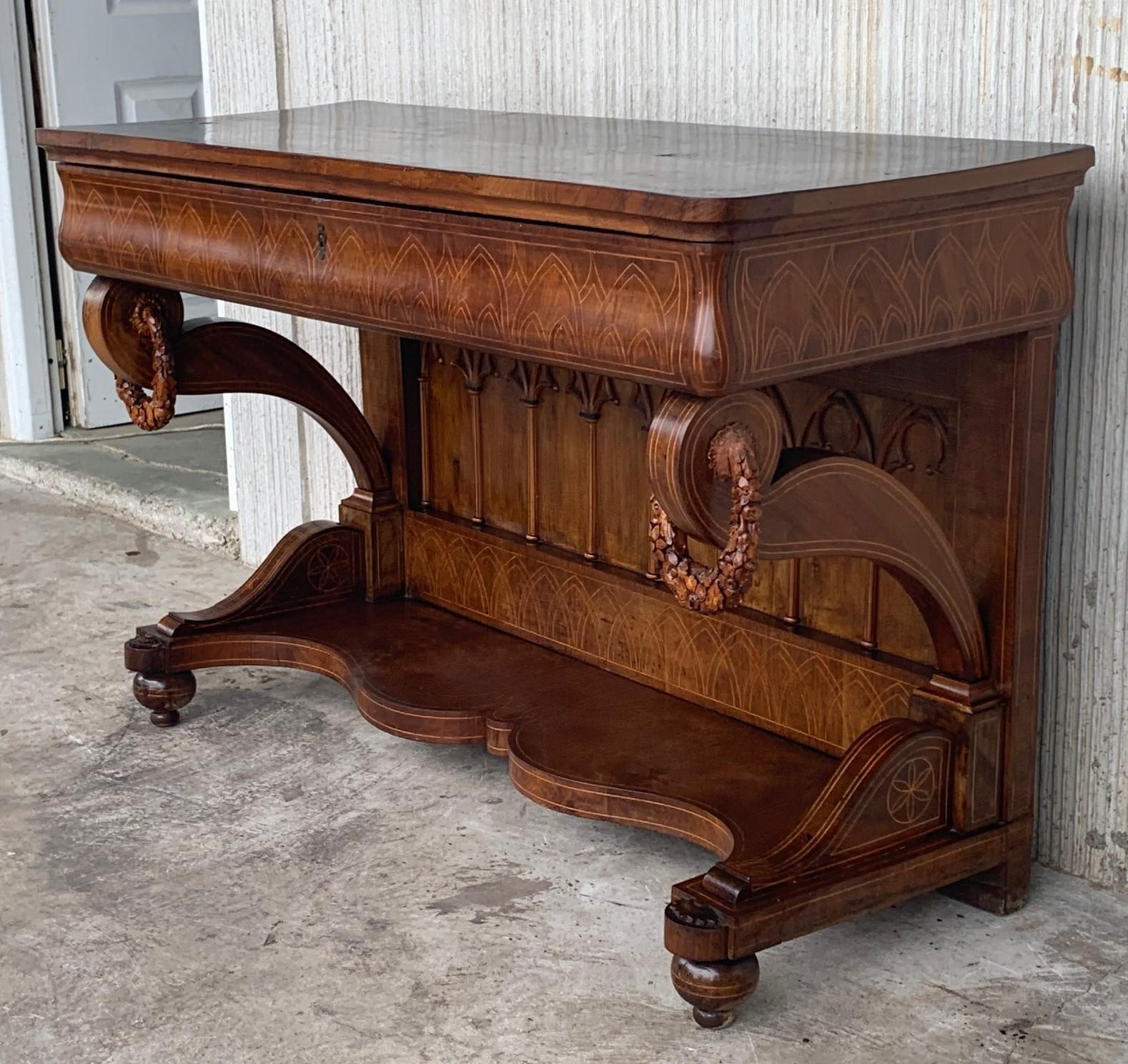 19th Century Early Biedermeier Period Walnut Console Table with Drawer, Austria, circa 1830 For Sale