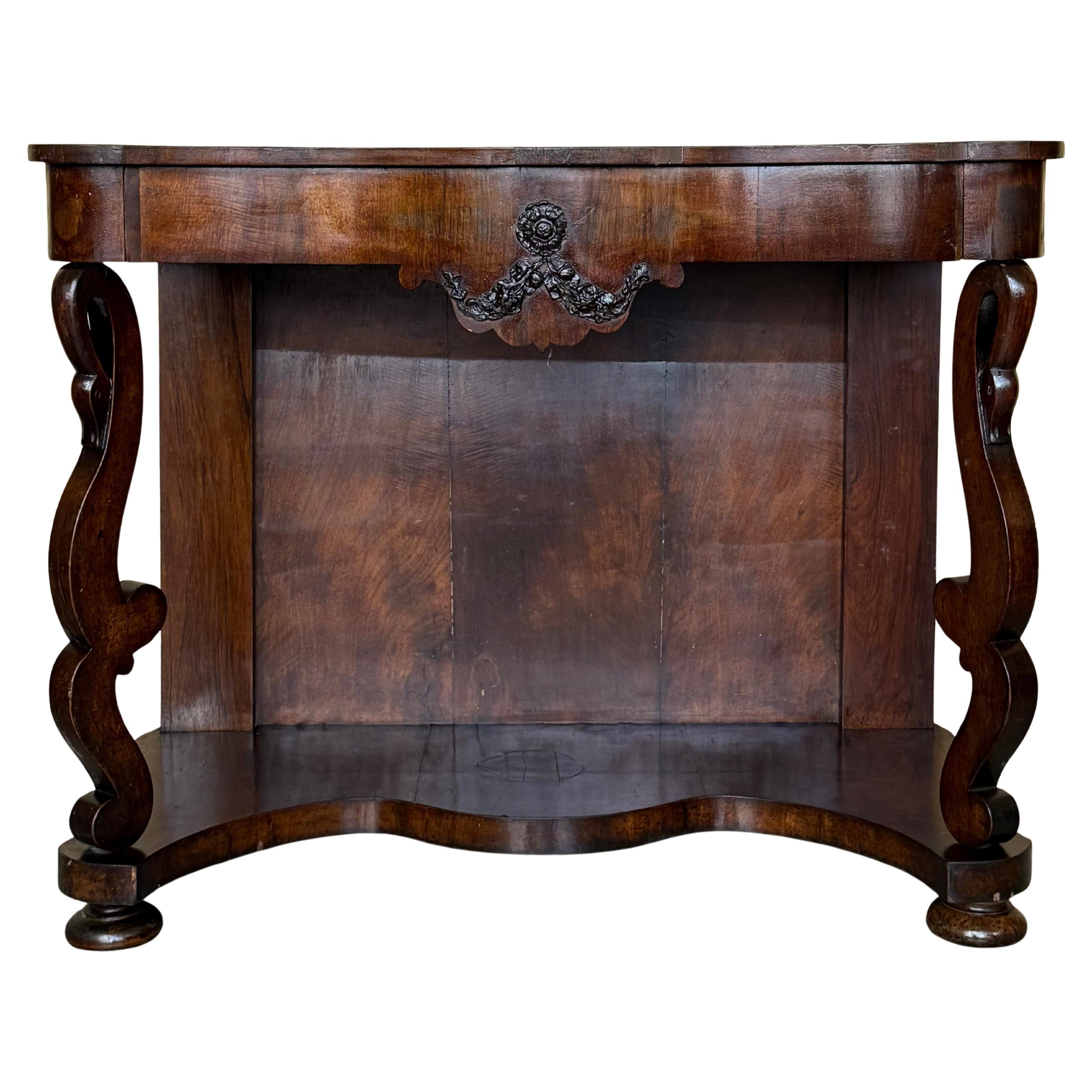 Early Biedermeier Period Walnut Console Table with Drawer, Austria, circa 1830