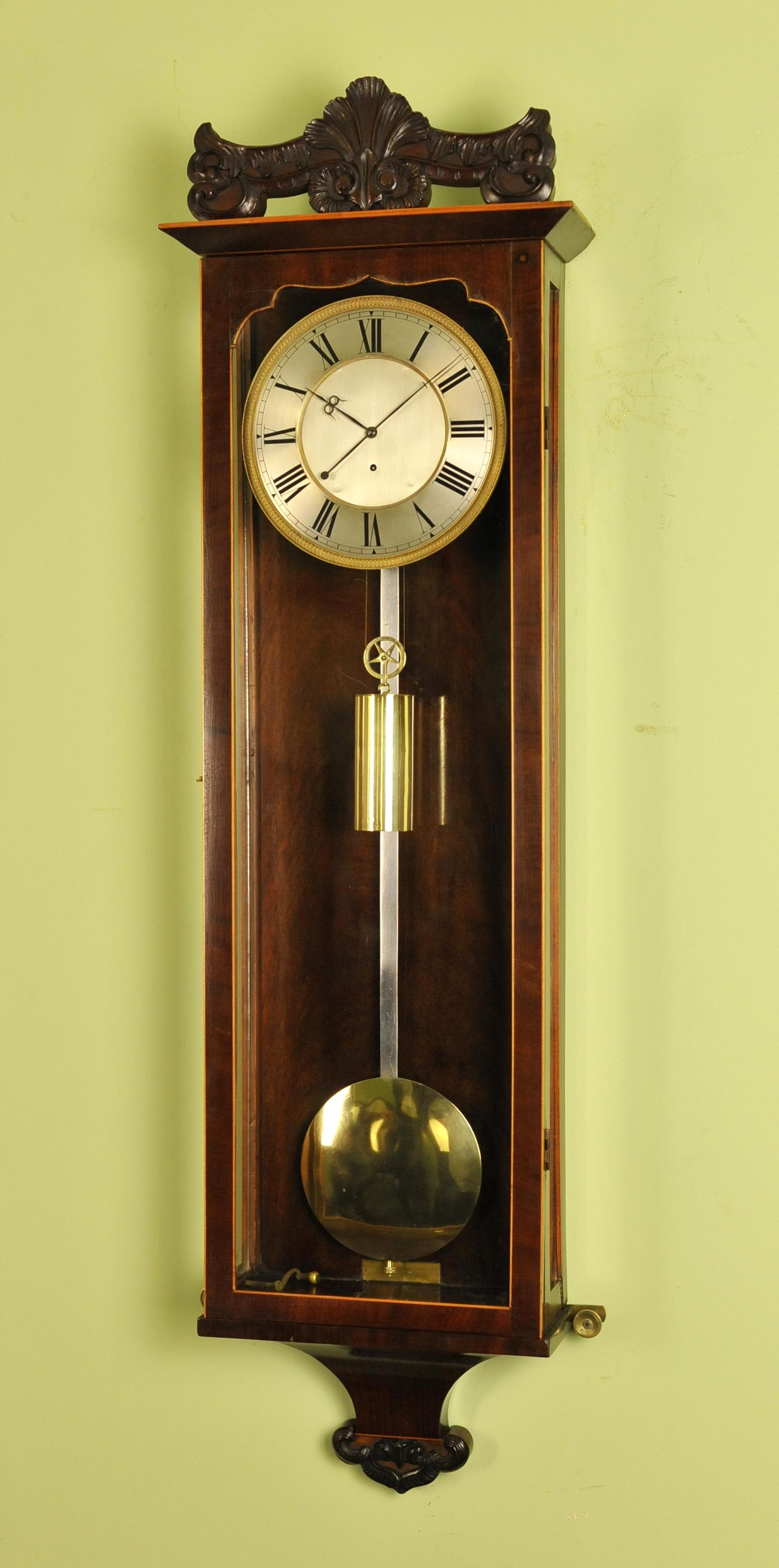It is a pleasure to offer this very rare true Vienna regulator wall clock which has the feature of silk suspension which is something we have seen on only one other Vienna Regulator. It will date circa 1840
Austrian clocks such as this are entirely