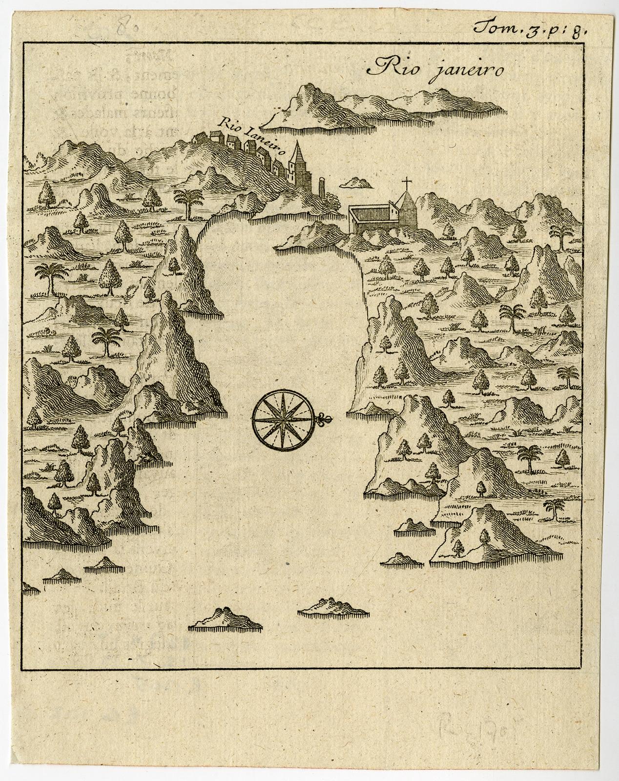 Frühe Vogelaugenansicht von Rio Di Janeiro und Guanabara Bay, Brasilien, 1702 im Zustand „Gut“ im Angebot in Langweer, NL