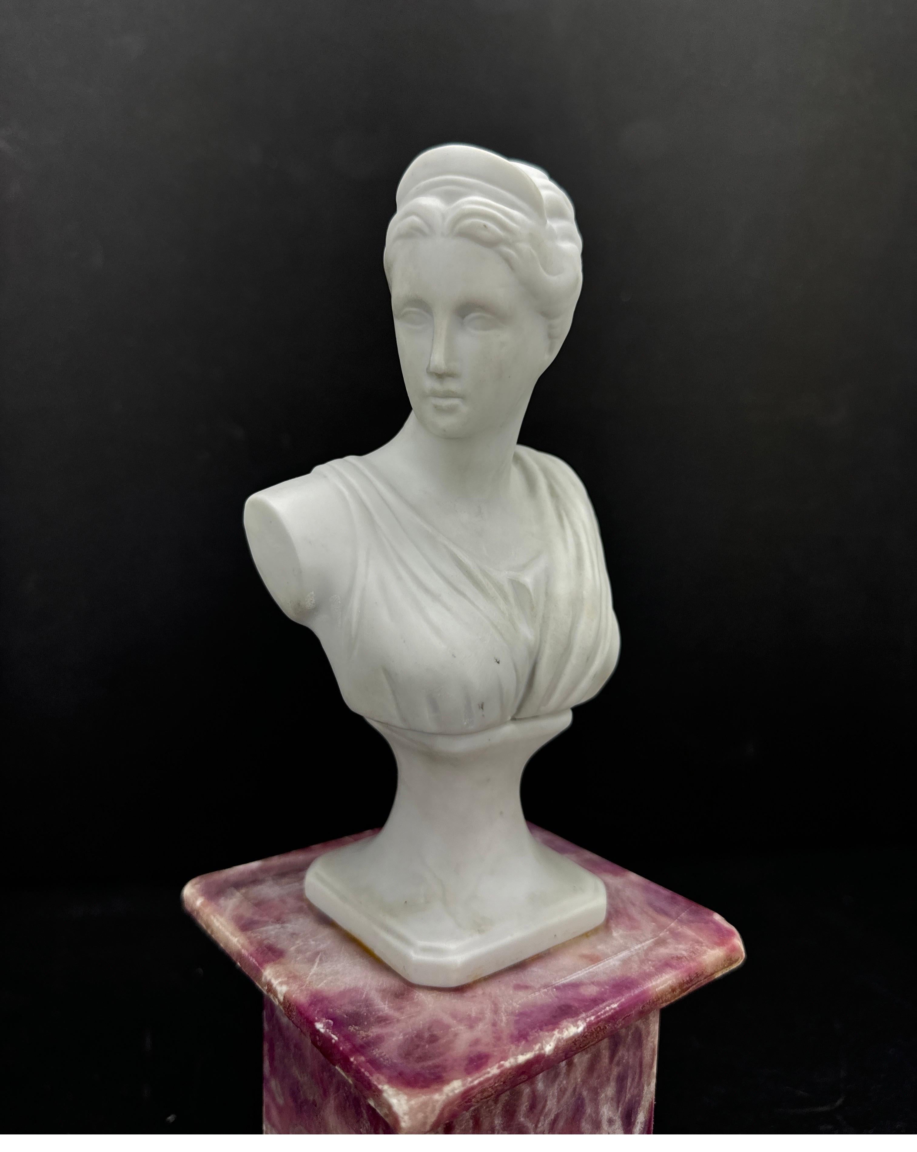Busto di donna in biscuit su piedistallo in marmo rosso d'epoca in vendita 2