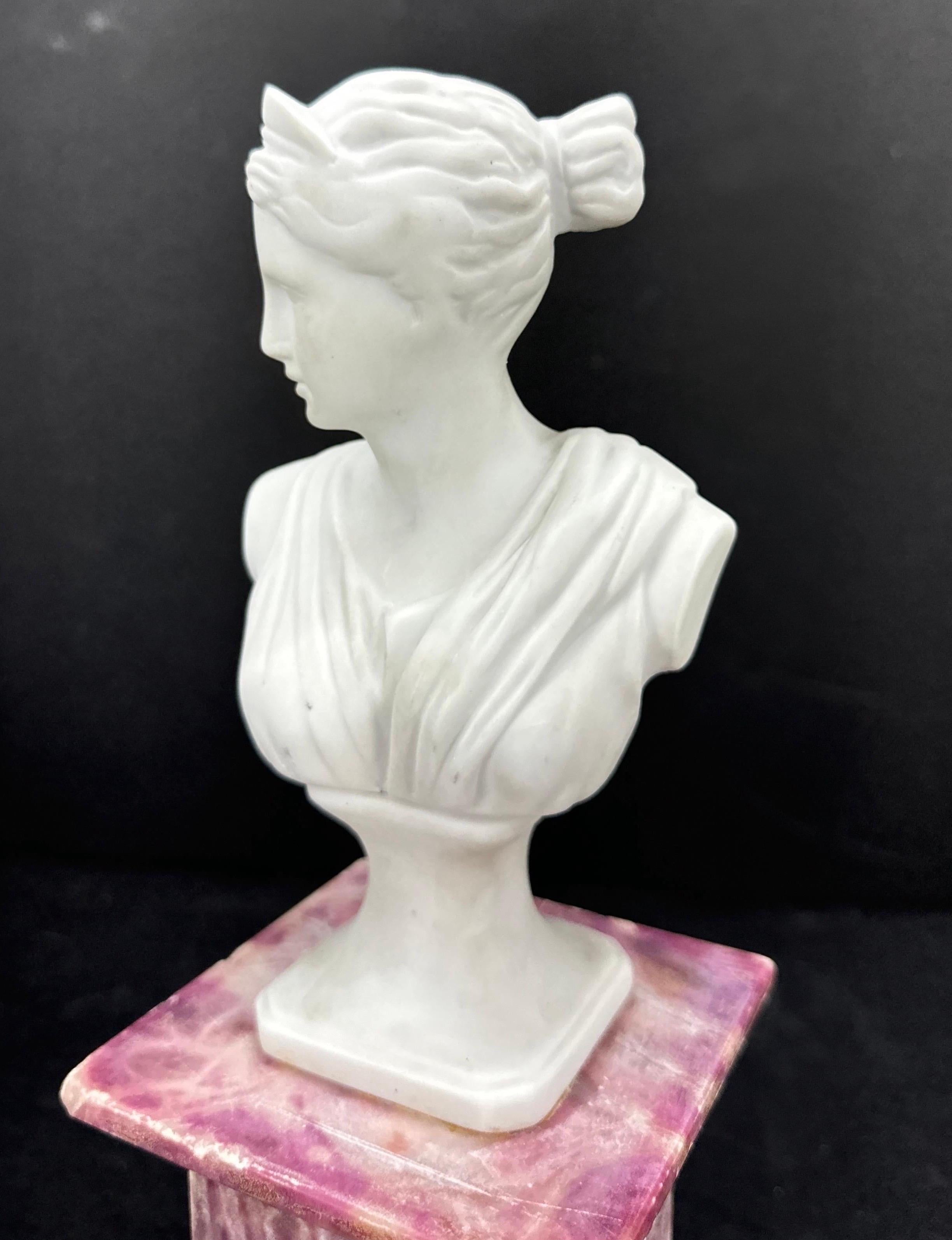 Busto di donna in biscuit su piedistallo in marmo rosso d'epoca in vendita 4