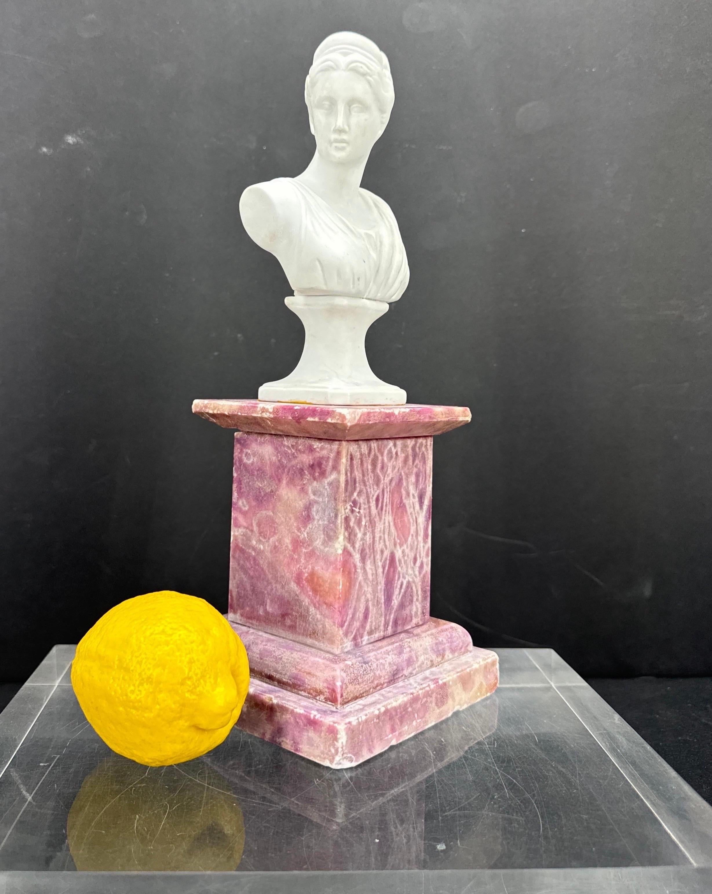 Greco classico Busto di donna in biscuit su piedistallo in marmo rosso d'epoca in vendita