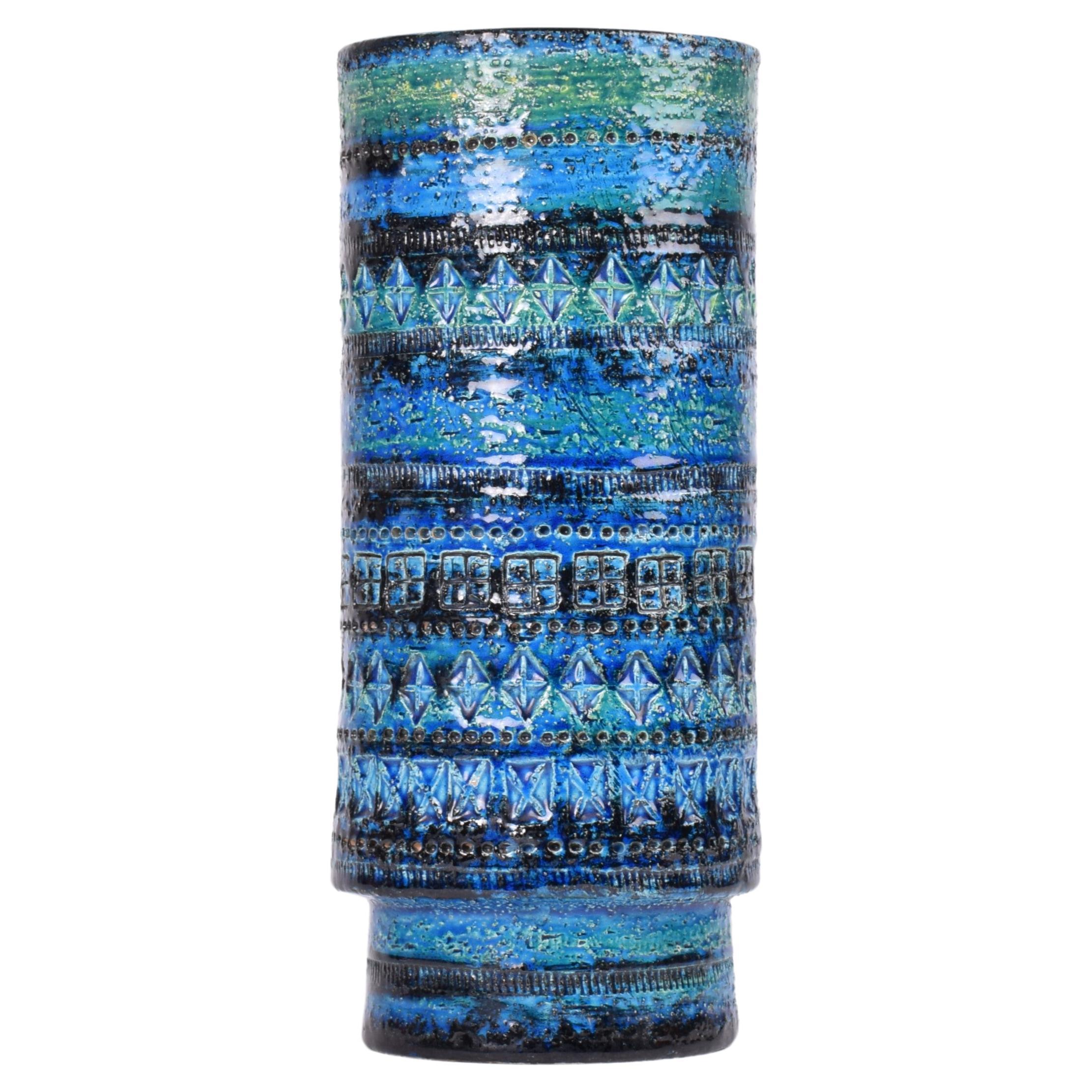 Early Bitossi Italy Tall Vase Rimini Blu Turquoise by Aldo Londi, 1960s