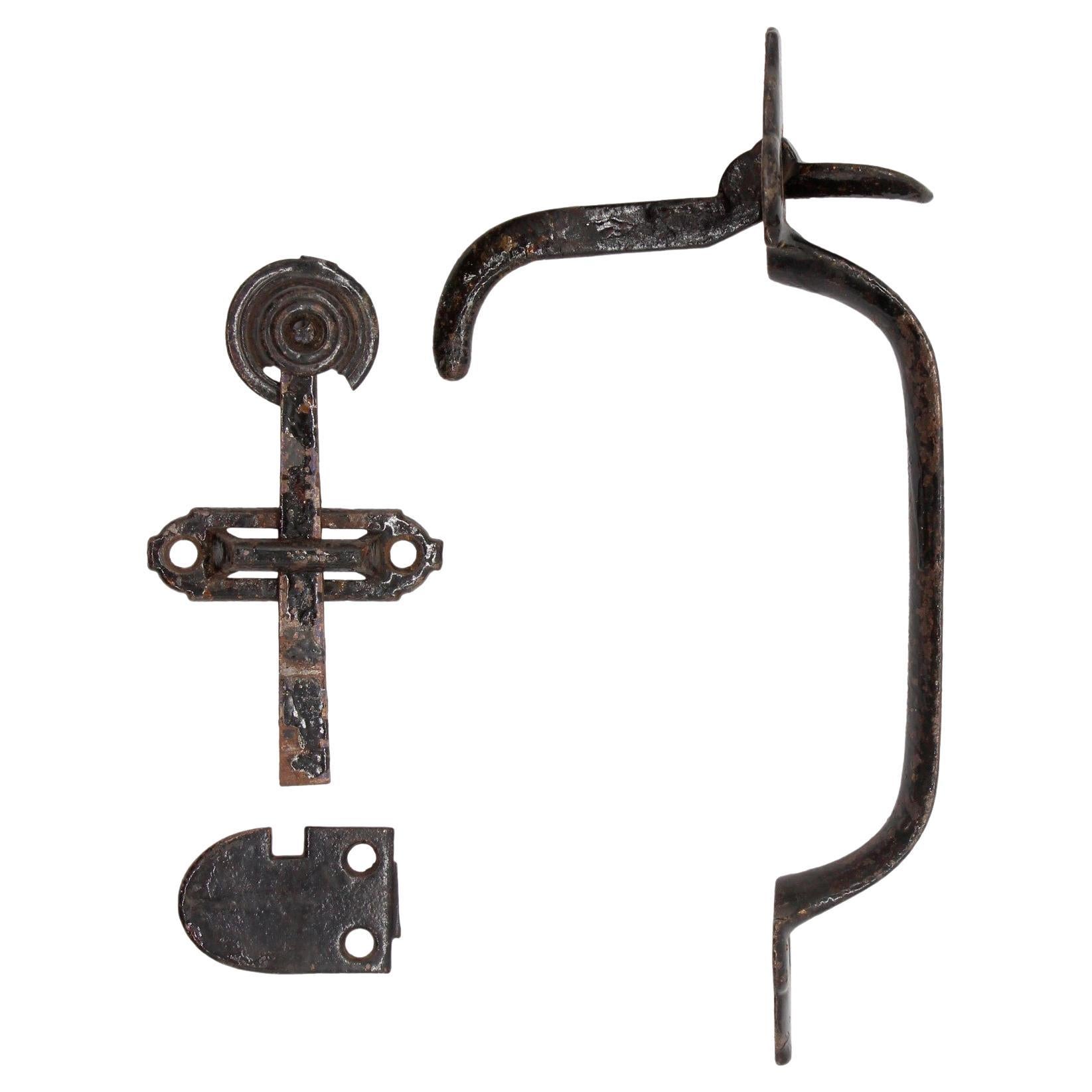 Early Black Cast Iron Thumb Latch Door Handle Set Anzahl verfügbar