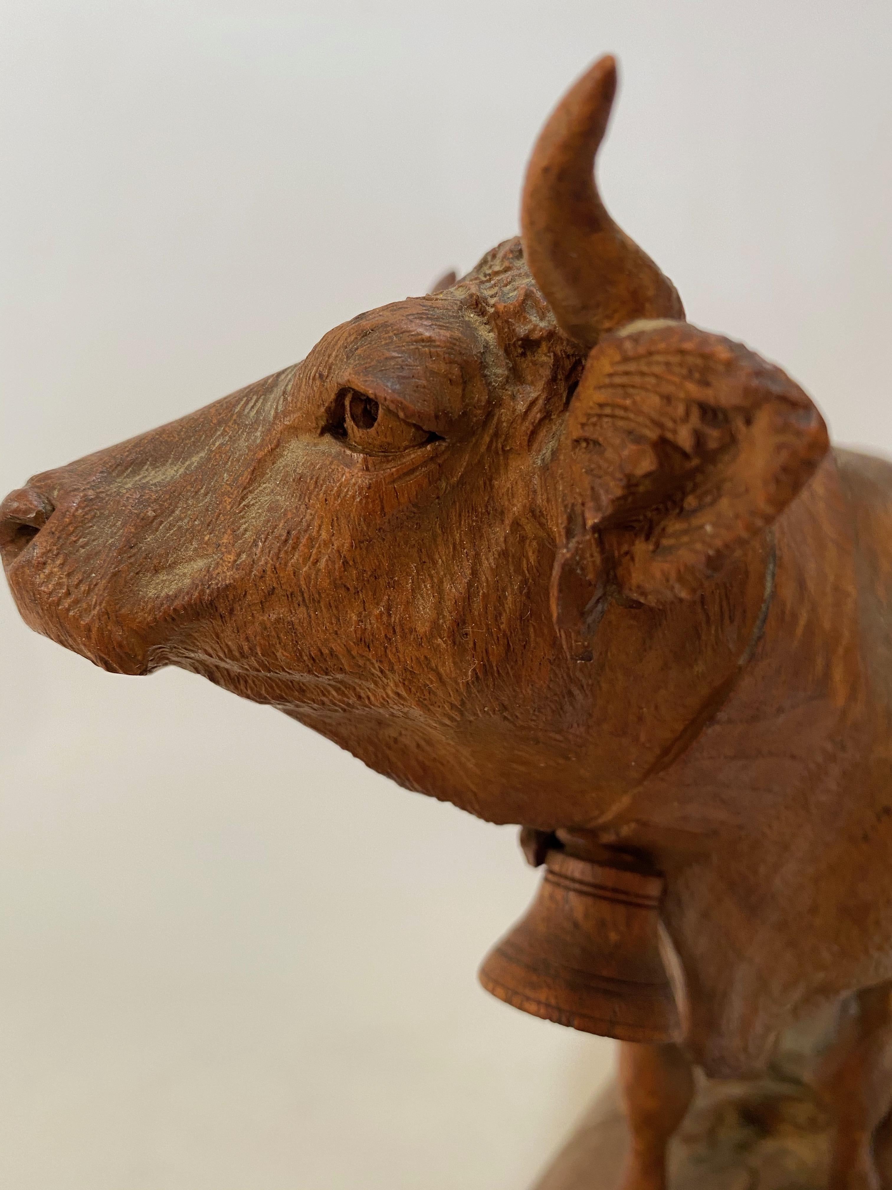 19th Century Early Black Forest Carved Wood Cow