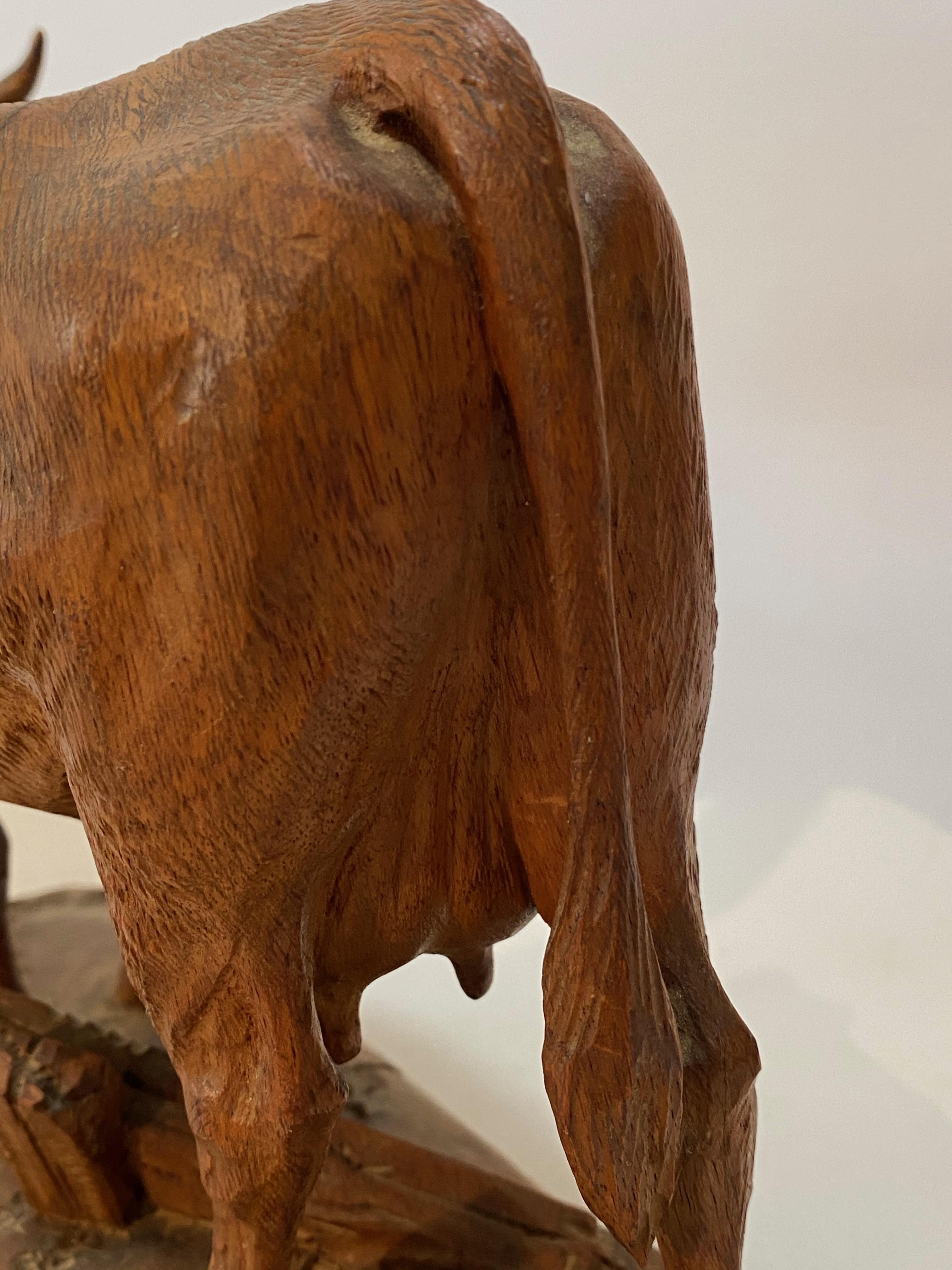 Early Black Forest Carved Wood Cow 5