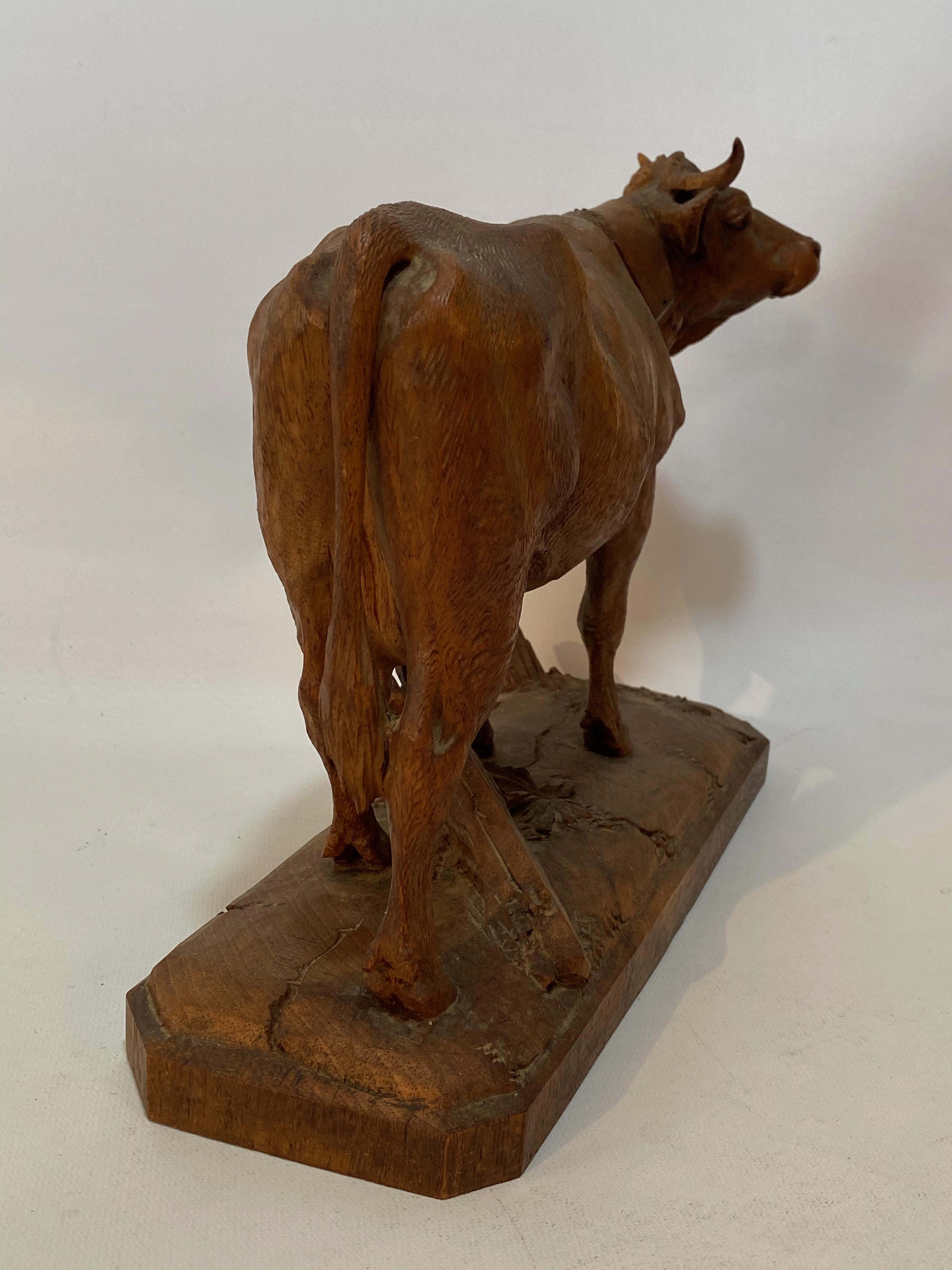 Victorian Early Black Forest Carved Wood Cow
