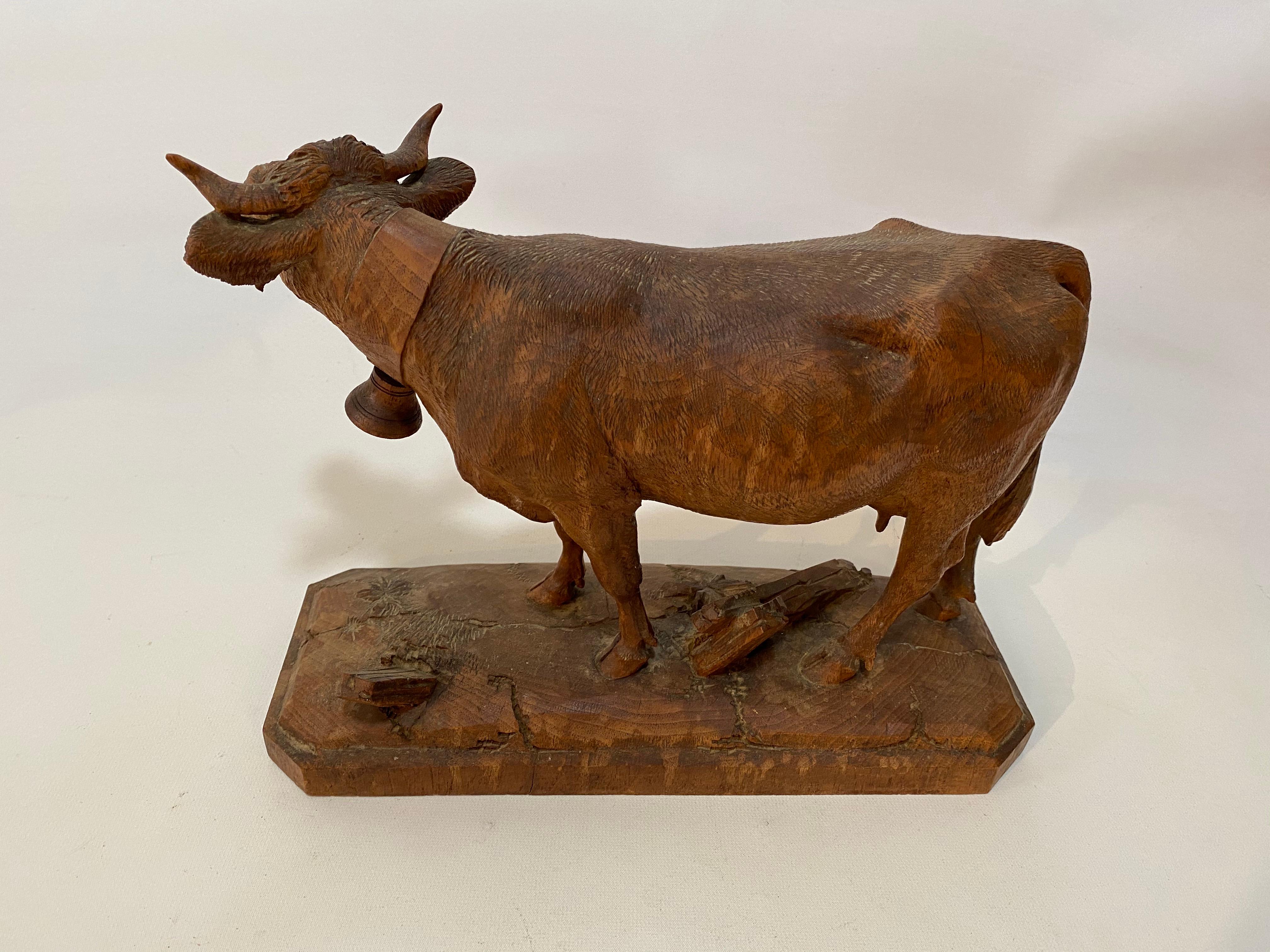 German Early Black Forest Carved Wood Cow