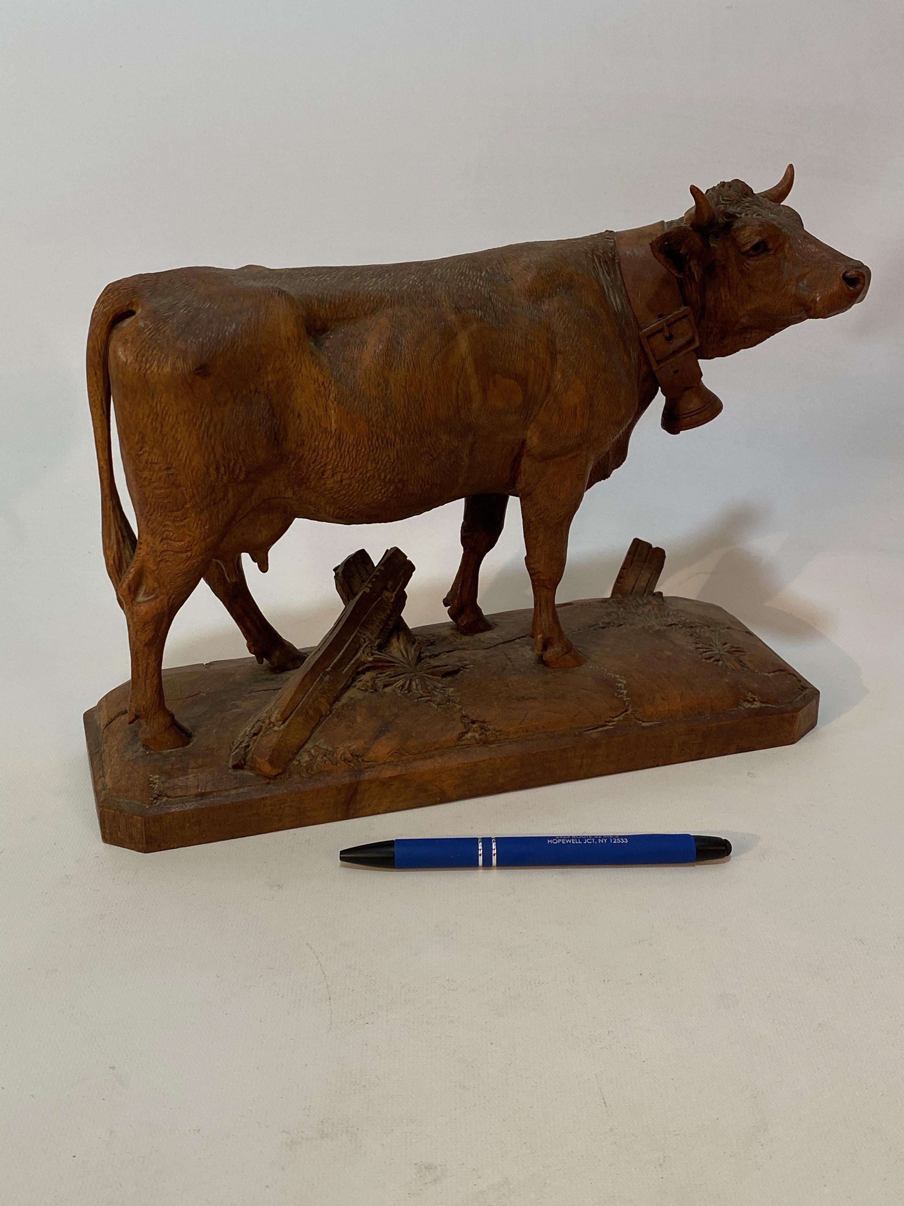 Hand-Carved Early Black Forest Carved Wood Cow