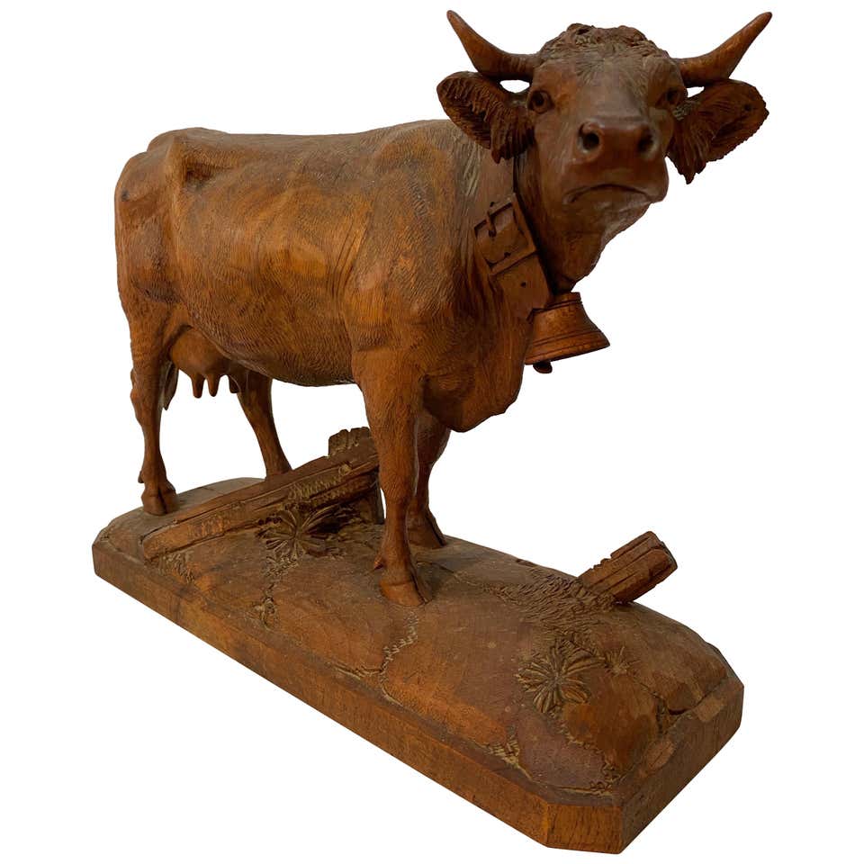 Carved Wooden Cow at Trough at 1stDibs