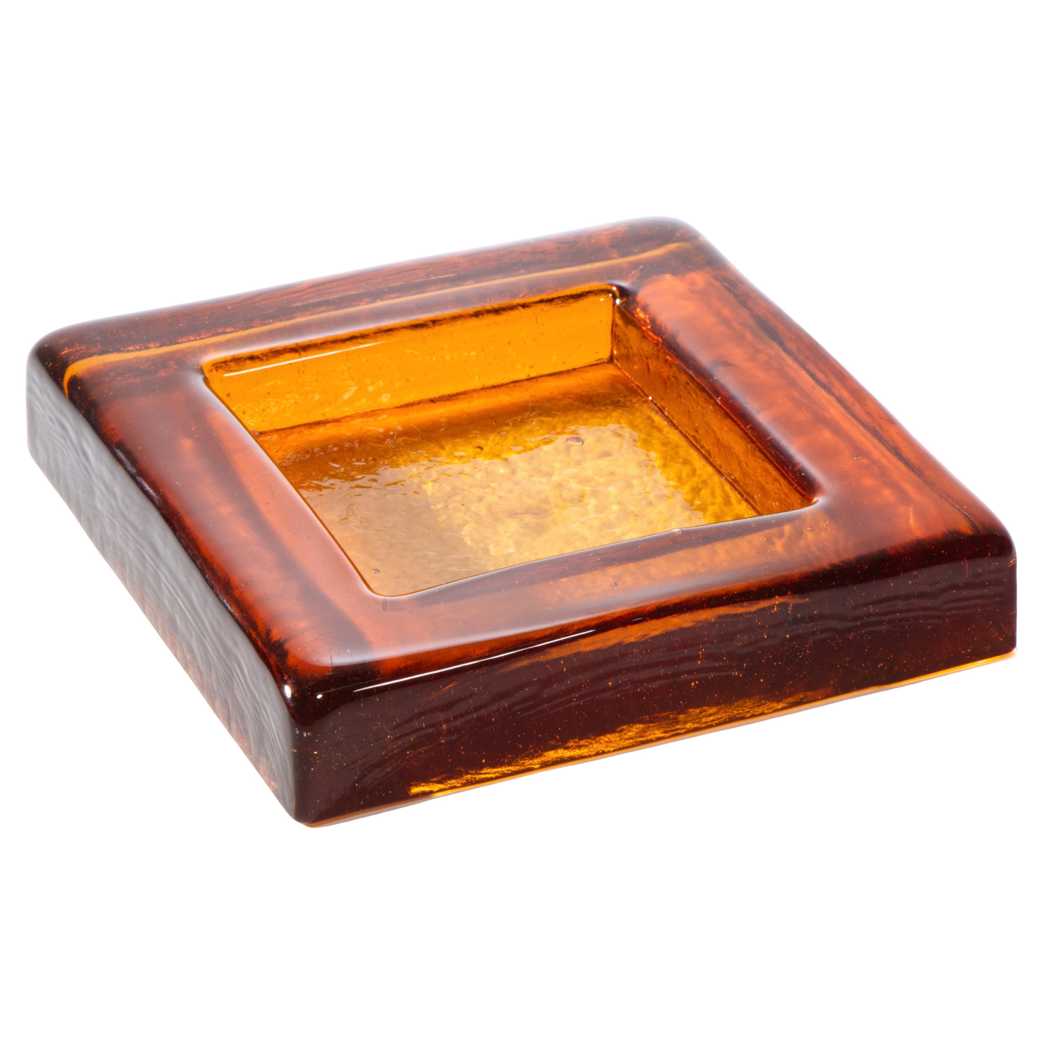 Early Blenko Glass Thick Square Ashtray Catchall Bowl, 1937-1941 For Sale