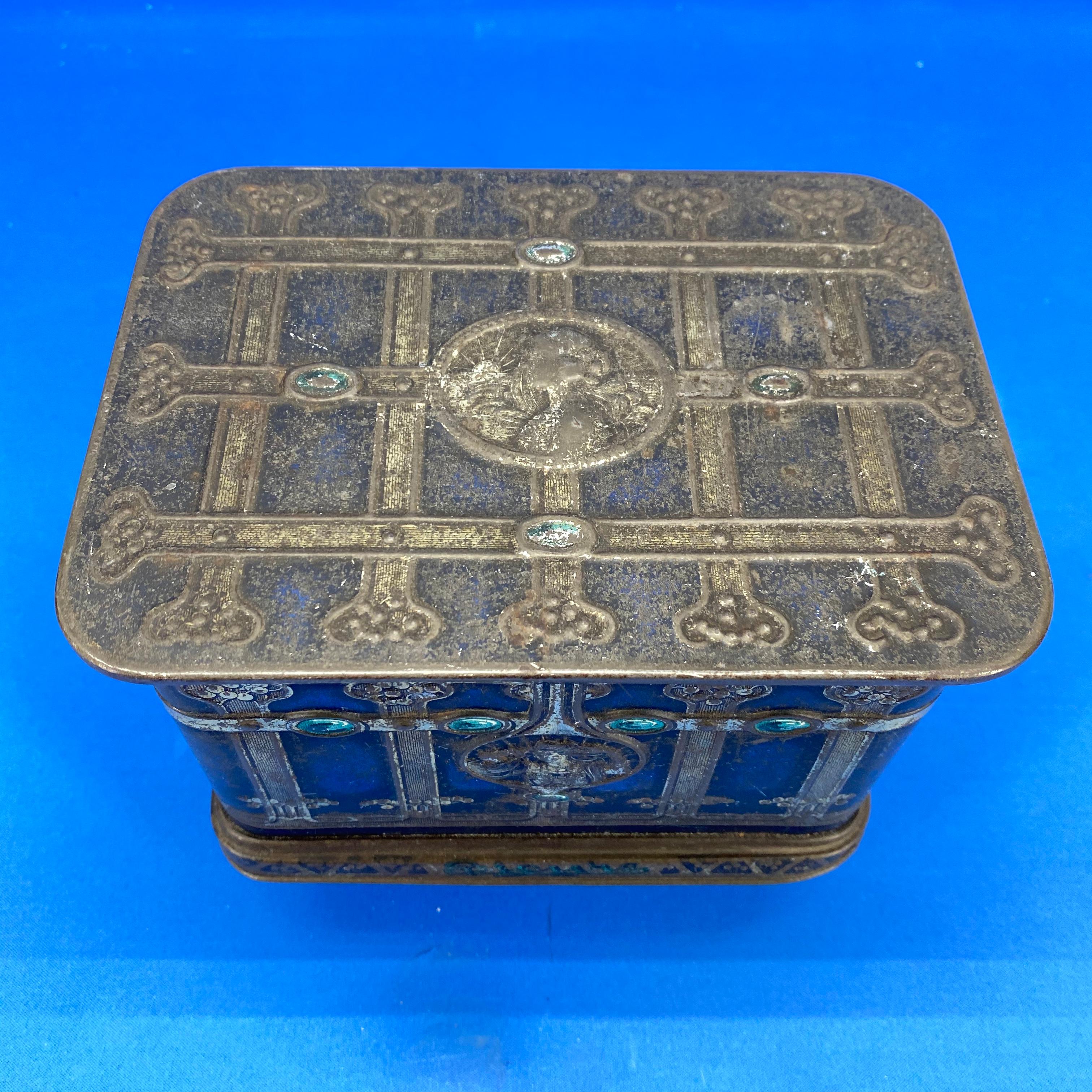 Early Blue American Toleware Tobacco Or Jewelry Box 5