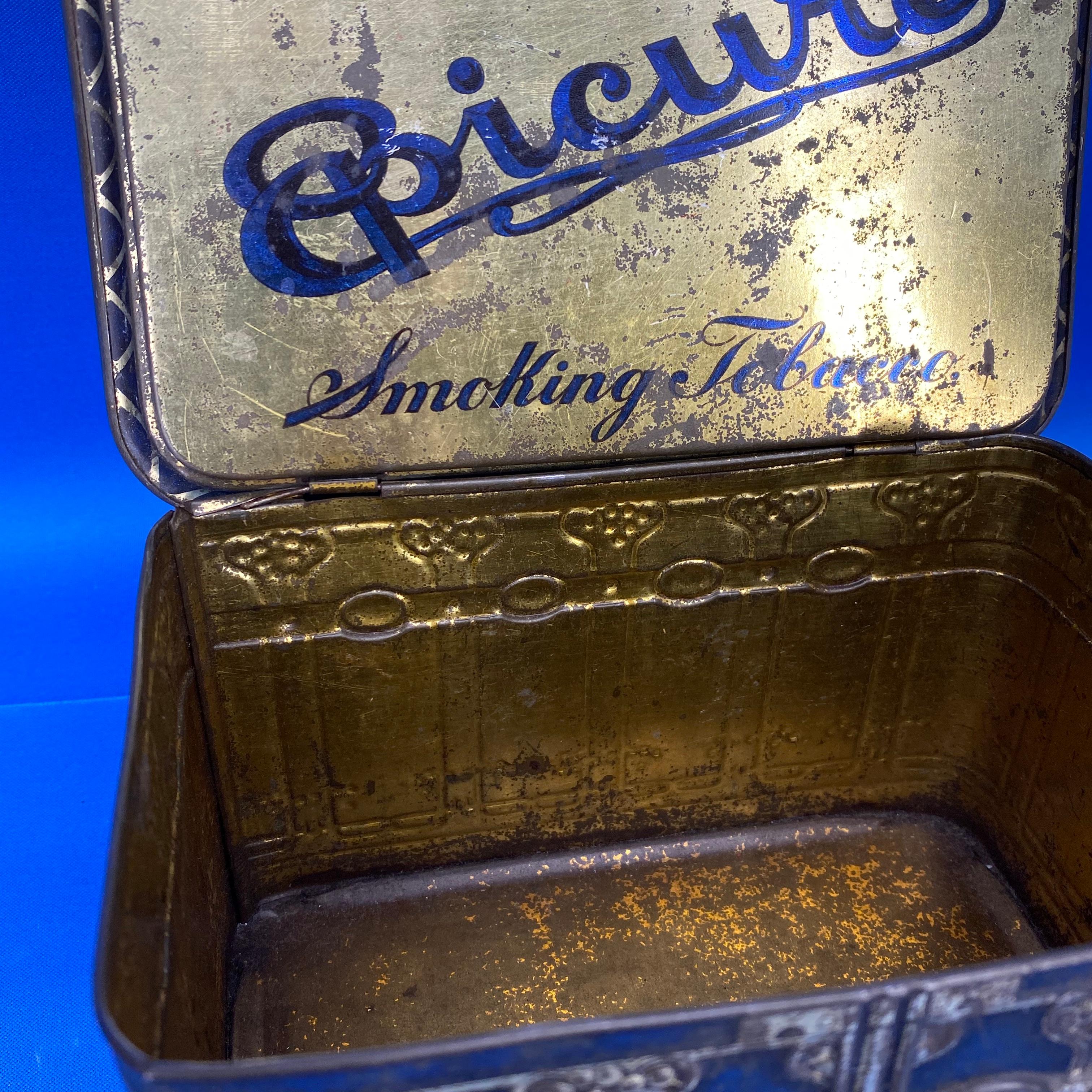 Early Blue American Toleware Tobacco Or Jewelry Box 6