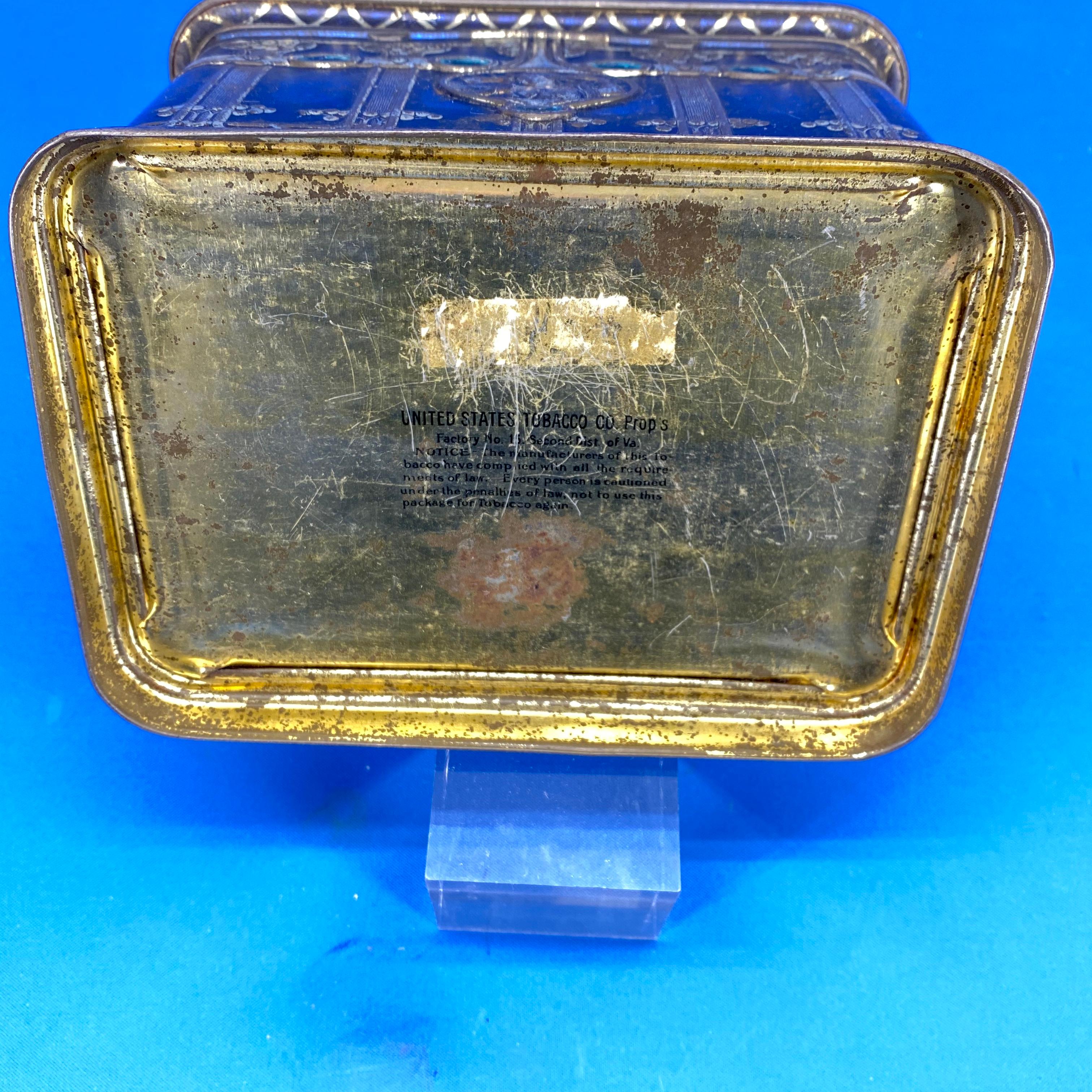 Early Blue American Toleware Tobacco Or Jewelry Box 8