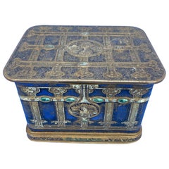 Early Blue American Toleware Tobacco Or Jewelry Box