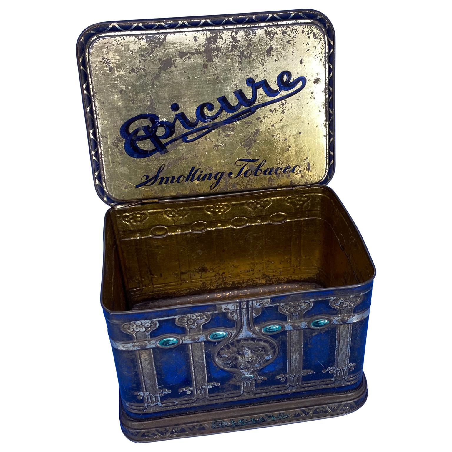 Belle Époque Early Blue American Toleware Tobacco Or Jewelry Box