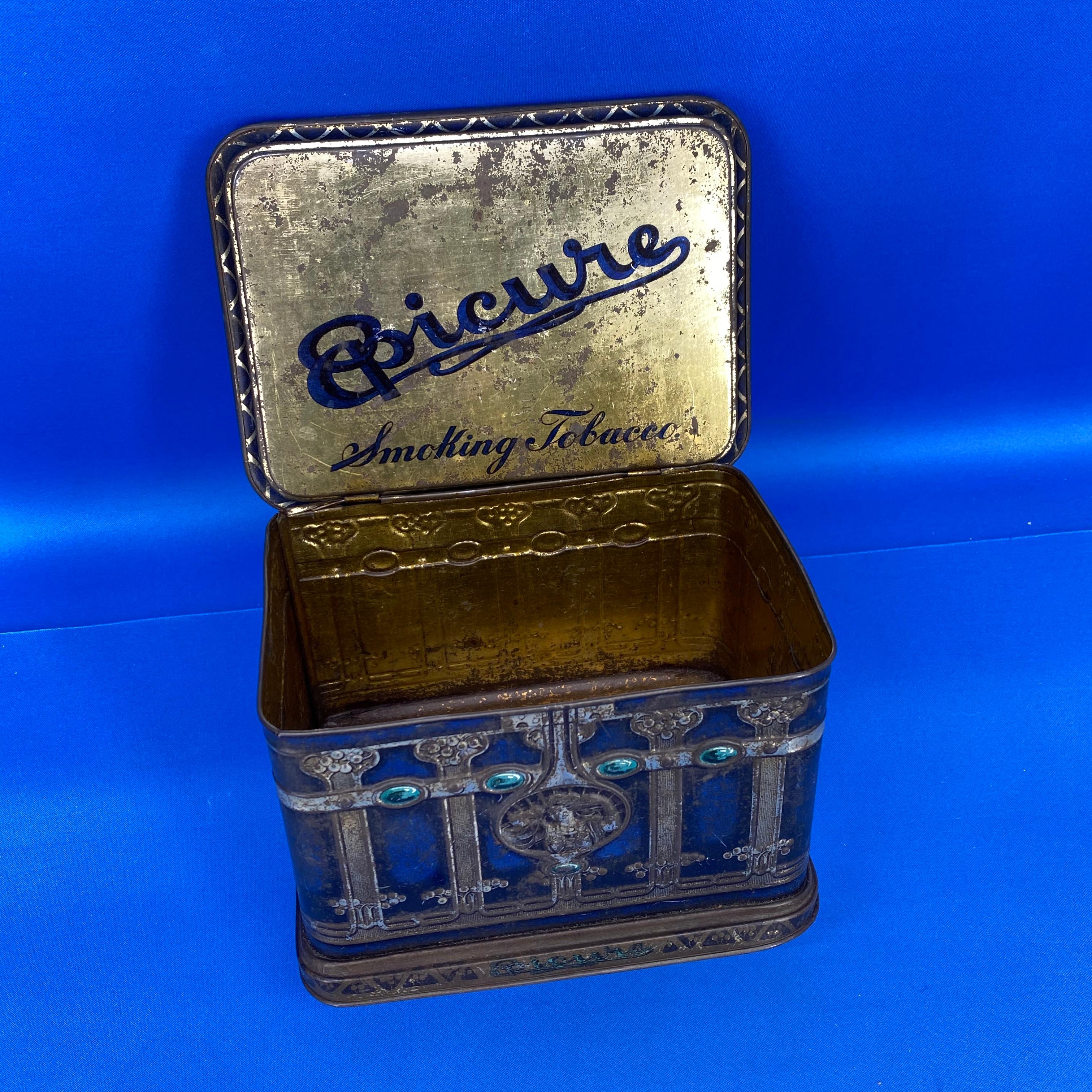 Early Blue American Toleware Tobacco Or Jewelry Box In Good Condition In Haddonfield, NJ