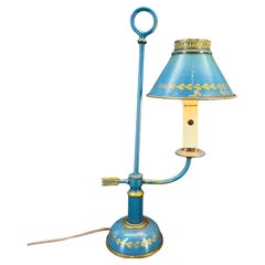 Early Blue Hand Painted Toleware Bouillotte Lamp