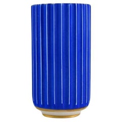 Early Blue Lyngby Porcelain Vase in with Gold Decoration, Mid-20th Century