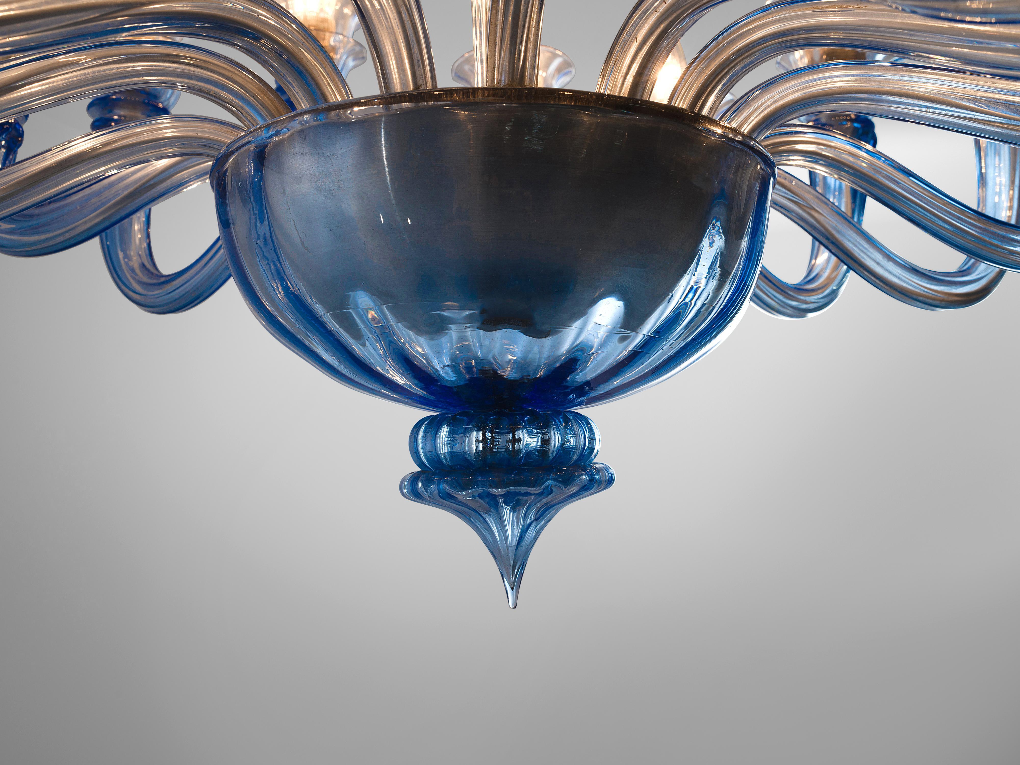 Early Blue Murano Chandelier by Venini In Good Condition In Waalwijk, NL