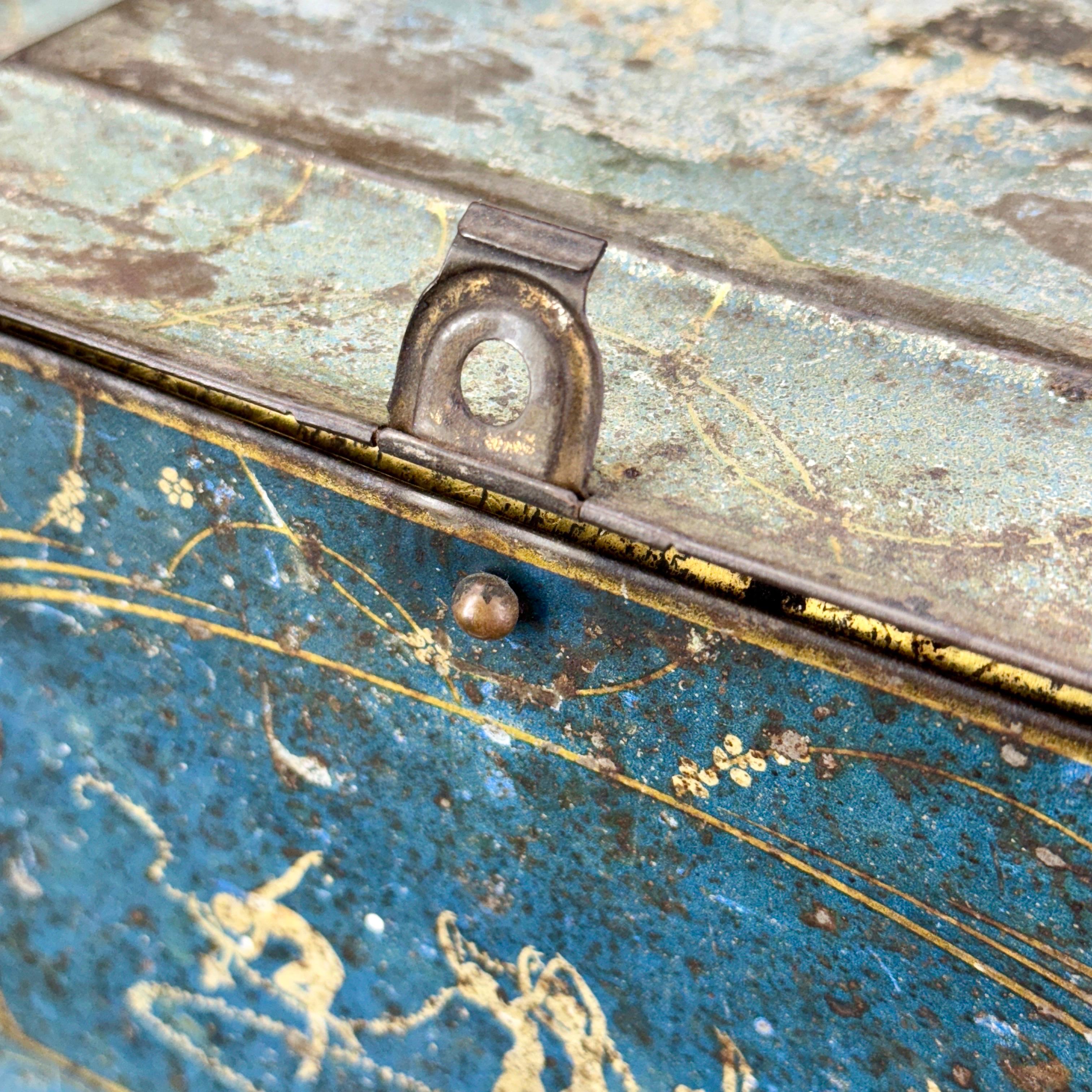 Early Blue Toleware Chicago Globe Soap Tin Bin Box For Sale 8
