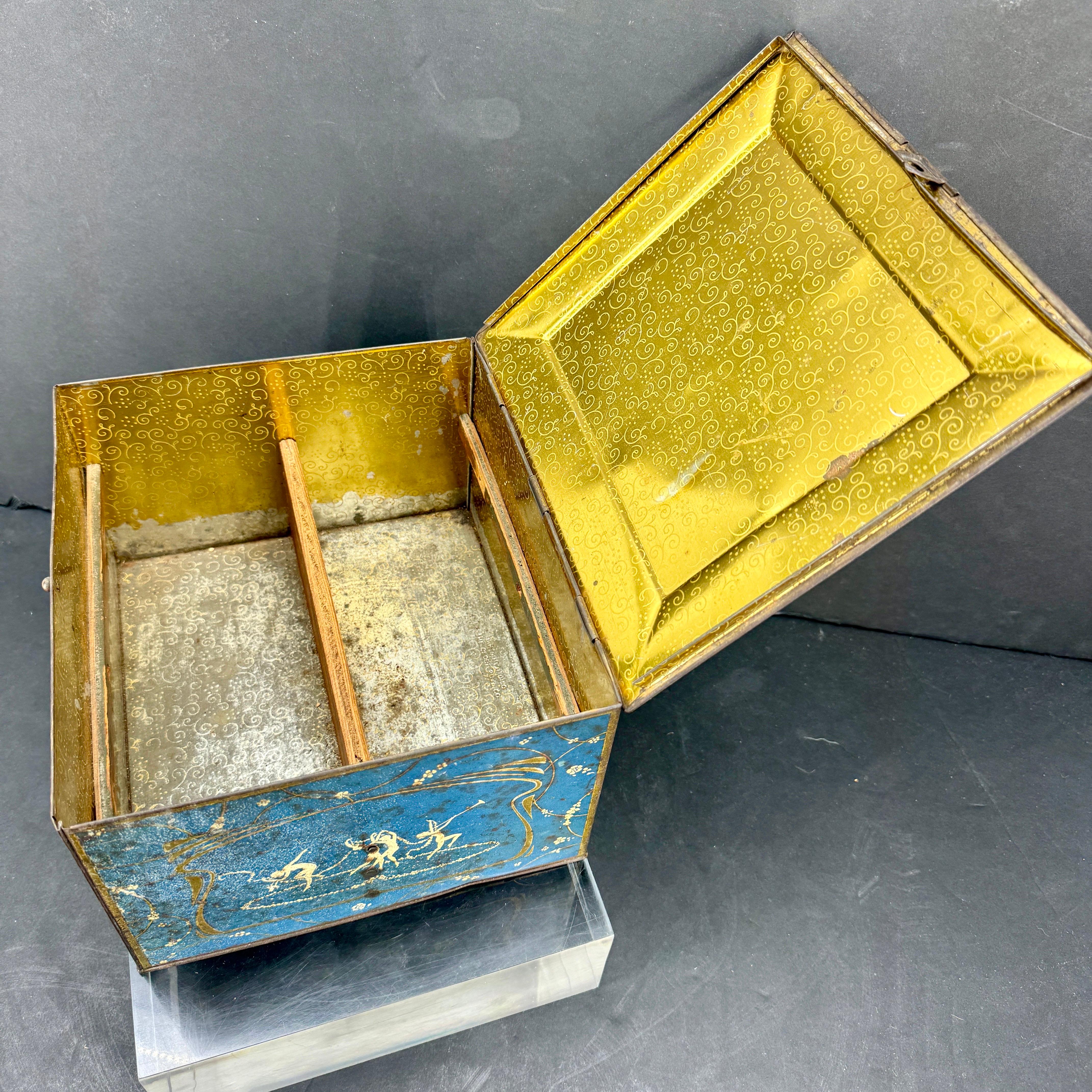 Early Blue Toleware Chicago Globe Soap Tin Bin Box For Sale 9