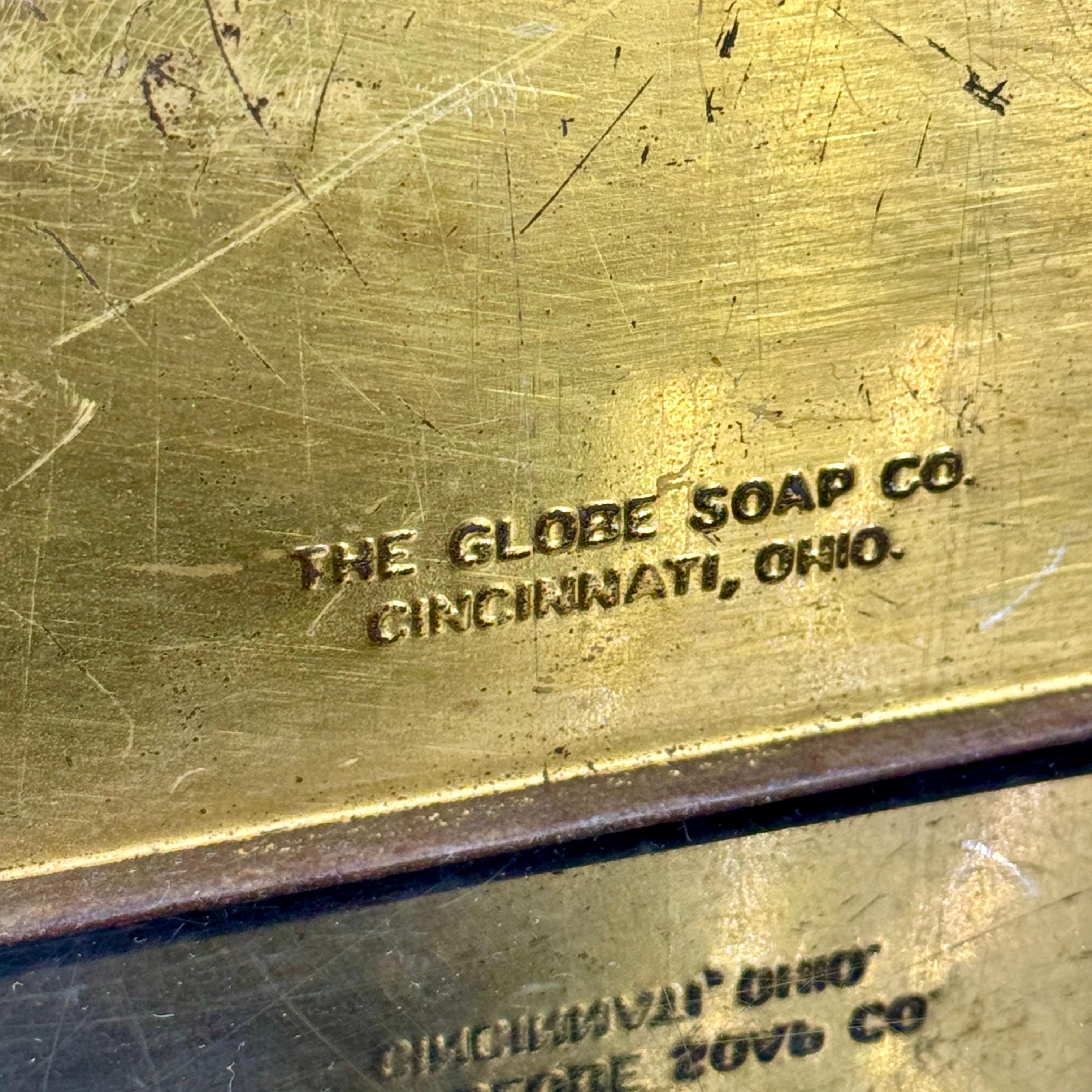 Early Blue Toleware Chicago Globe Soap Tin Bin Box For Sale 11
